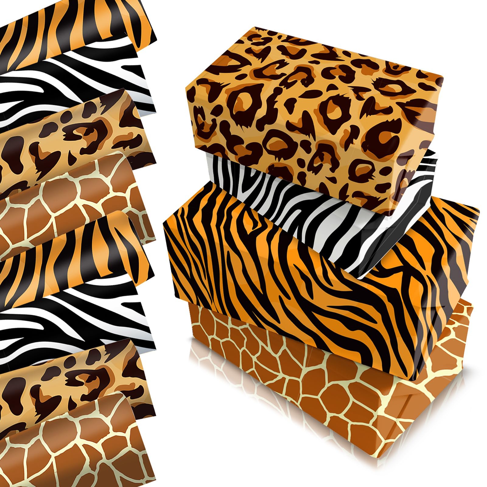Animal Print Wrapping Paper Sheets 68x50cm,12 Sheets Tiger Leopard Giraffe Zebra Gift Wrapping Paper,Recyclable Animals Birthday Wrapper for Boys Kids Jungle Safari Party Gift Wrap Boxes Decorations