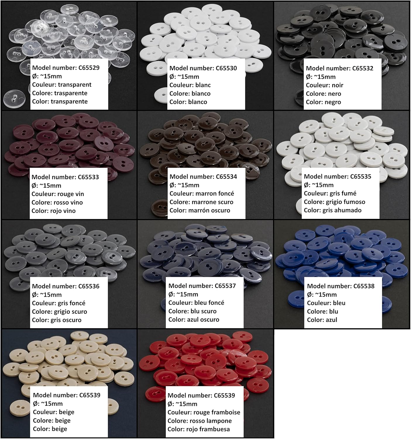 - C65536 –  sewing buttons 2 holes – colour: dark grey – haberdashery sewing clothing decoration
