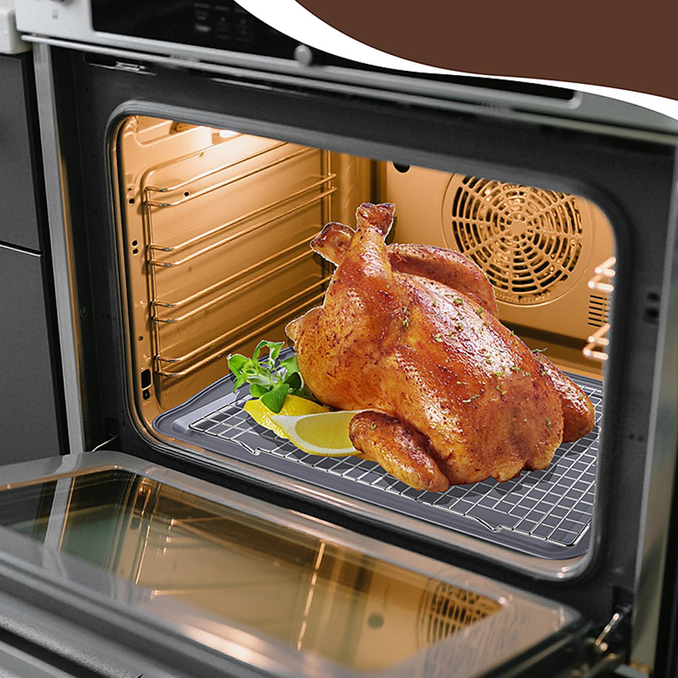 Bandeja para hornear con rejilla de alambre, 1 juego de bandeja con revestimiento antiadherente con rejilla de alambre - portátil para horno de acero inoxidable, distribución uniforme del ca