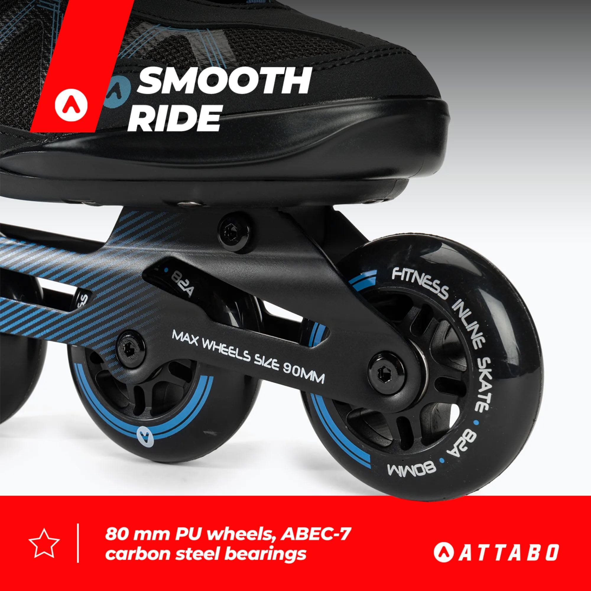 Rollers Attabo Bliss pour Hommes 40-46 EU Confort et Sécurité Coque Semi-Dure Roues en Aluminium 80 mm Roulements en PU ABEC-7 Réglable pour Un Meilleur Ajustement