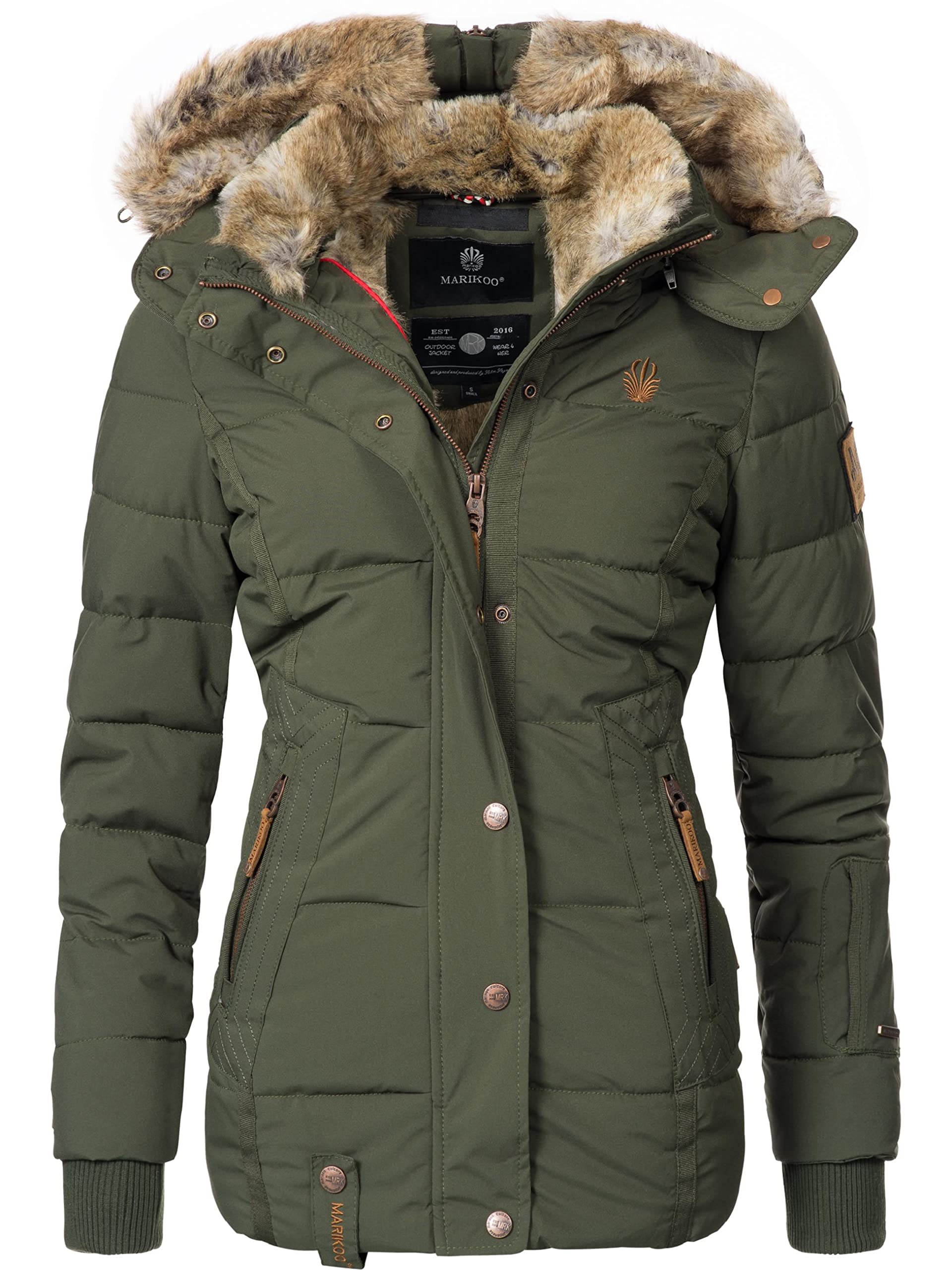 MARIKOO winterjas voor dames, gewatteerde jas, Nekoo, XS-XXL, rood, XS