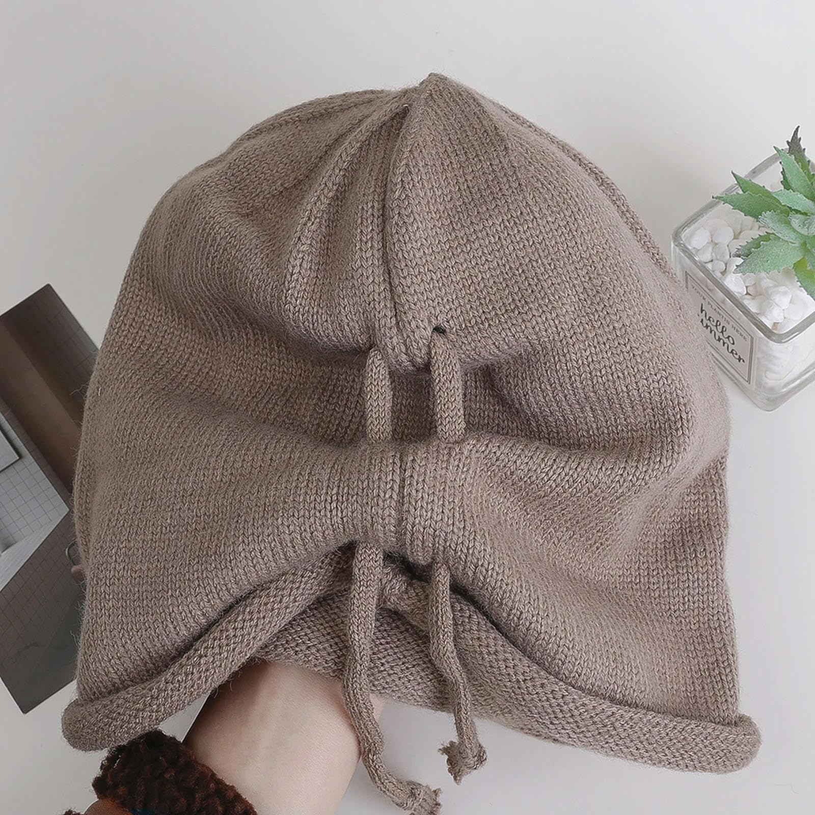 Kapelusz typu bucket ciepła dzianinowa workowata czapka beanie kobiety mężczyźni sznurek Kpop luźna czapka zimowa miękkie czapki na zewnątrz wiatroszczelna