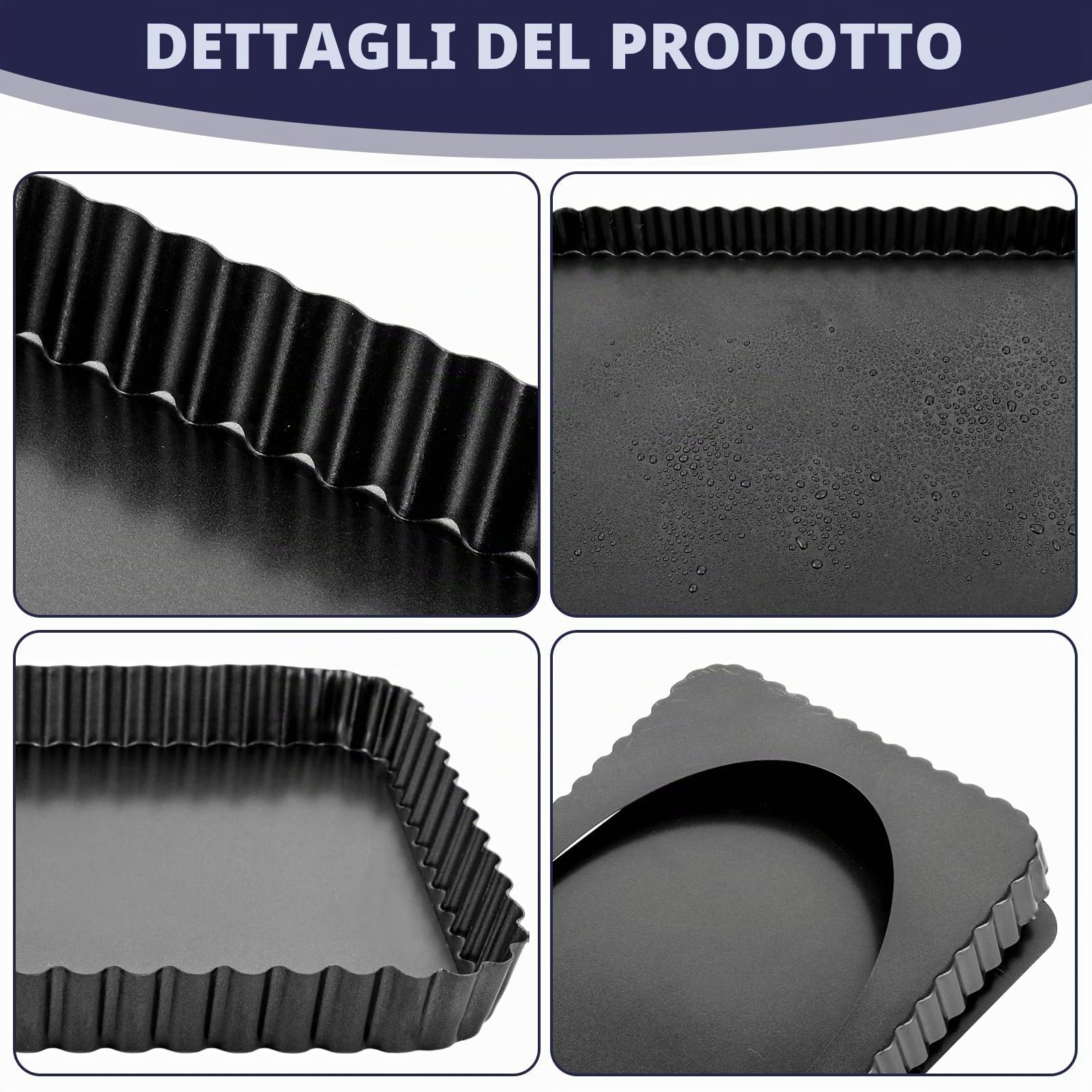 STARVAST 3 stampi per torte con fondo sollevatore, rettangolari, antiaderente, per quiche, per torta, nero, 31 x 21 cm, 35 x 11 cm