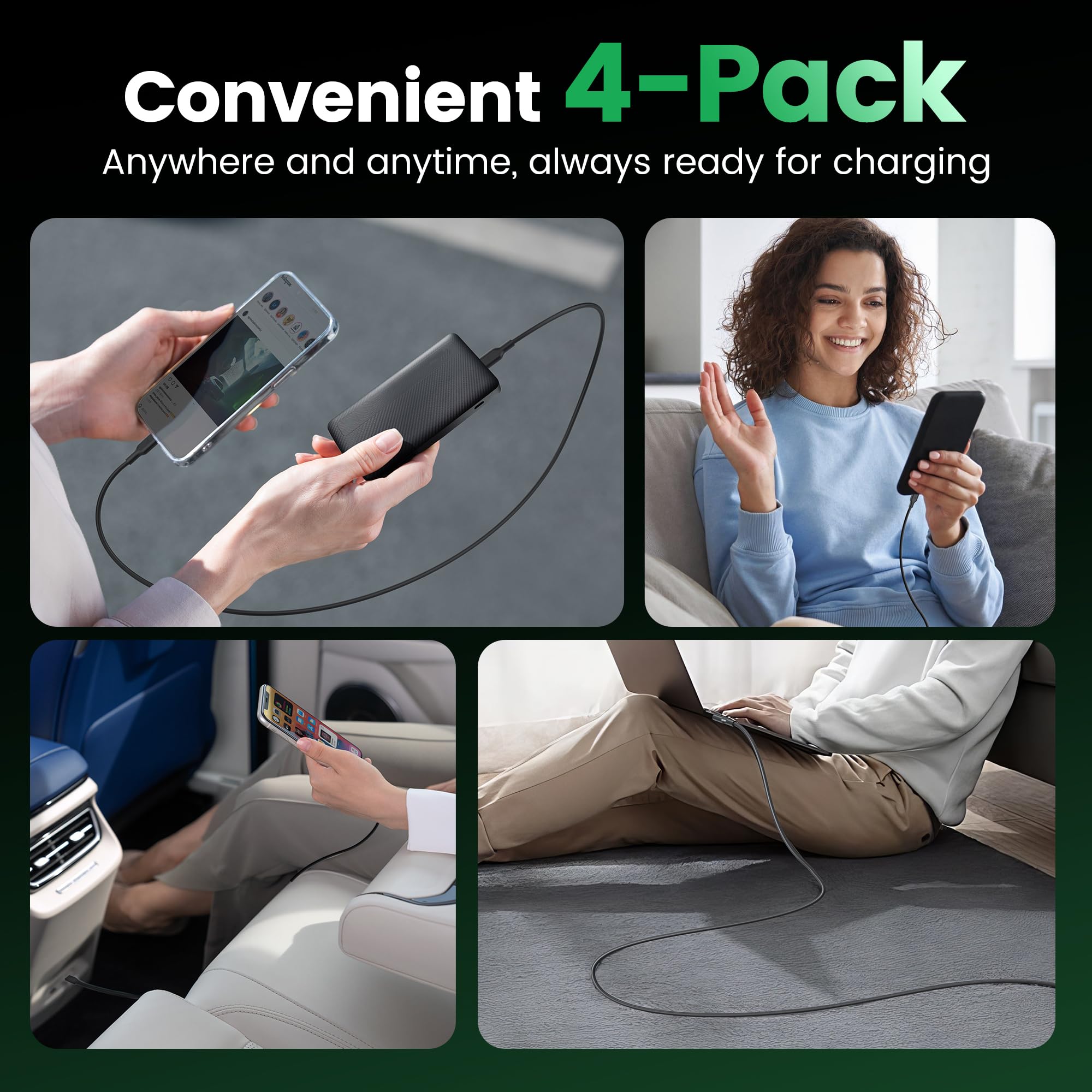 RAMPOW Cavo USB C USB C 4-Pack [1M+1M+2M+2M], Cavo iPhone 16, Cavo USB C 60W, Cavo iPhone 15 Ricarica Rapida per iPhone 16/16 Pro/15/15 Pro, Samsung S23/S22/S21/S20, iPad Pro/Air/Mini, Xiaomi
