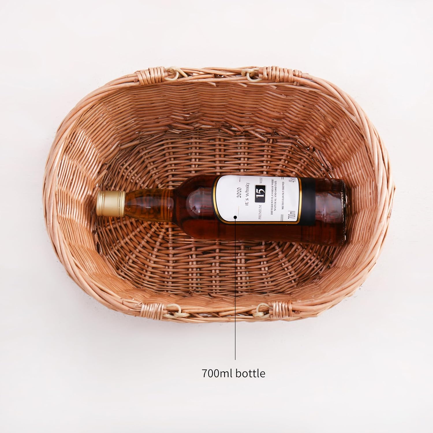 Wicker Picnic Basket with Handles, Handwoven Gift Basket, Shopping Basket, Natural Brown - Small
