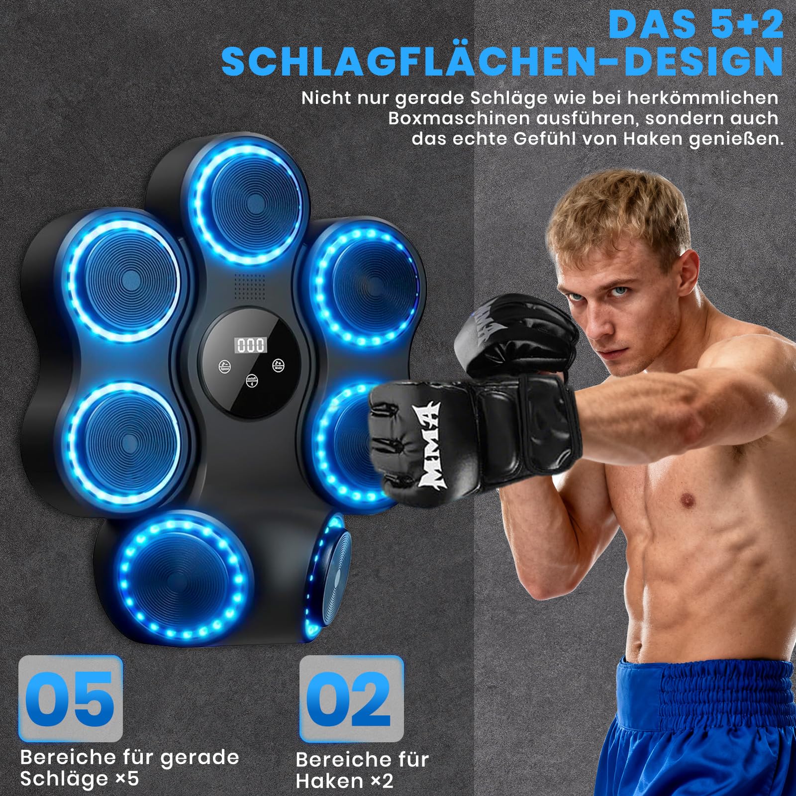 LeapBeast Music Boxing Machine mit LED-Lichtern, Bluetooth, 9 Geschwindigkeitsmodi & 11 Schlagmodus, Kinder Erwachsene Wand Befestigte Ziel Training Boxing Maschine für Zuhause & Fitnessstudio