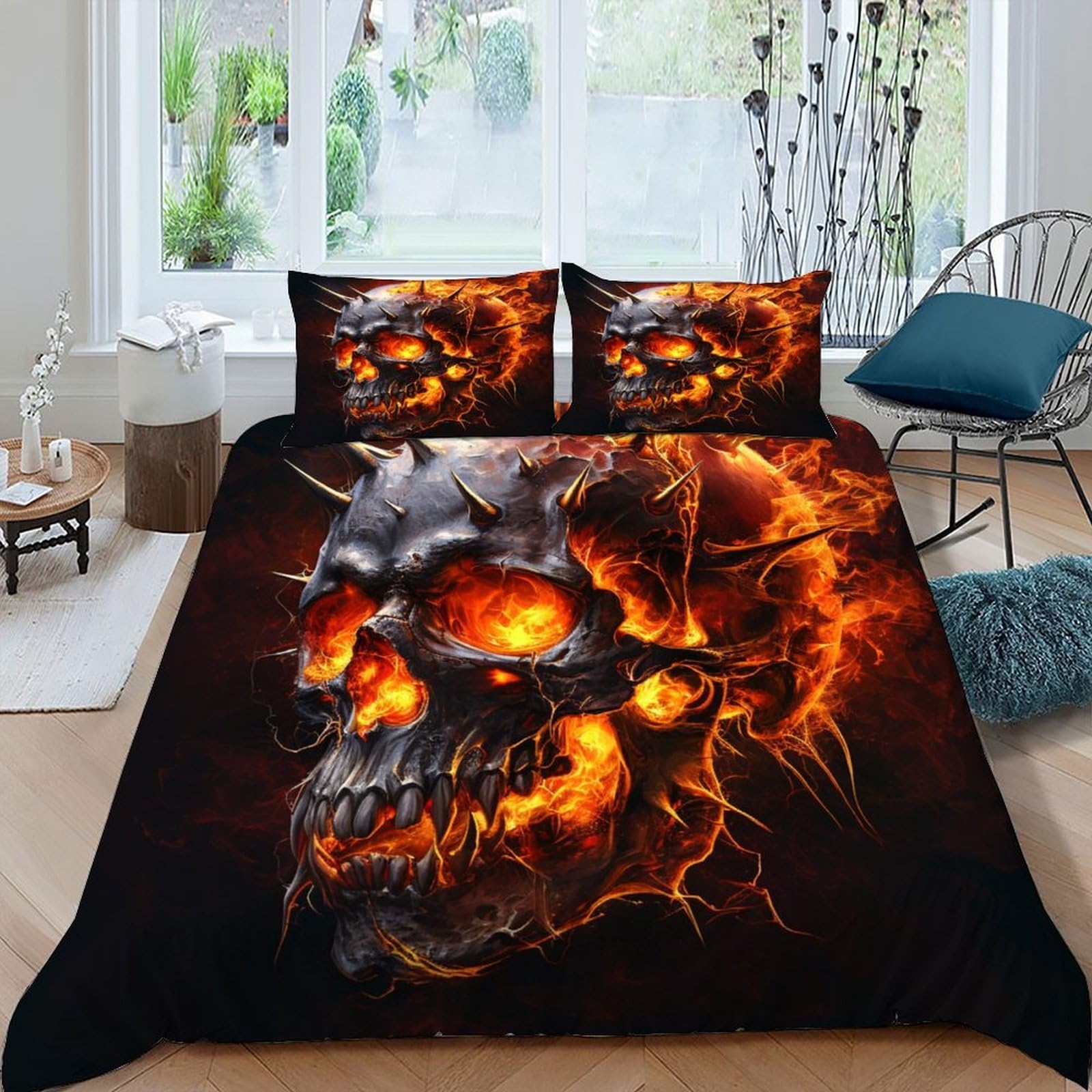 Parure de lit gothique à motif crâne rouge pour sublimer une chambre d'adulte