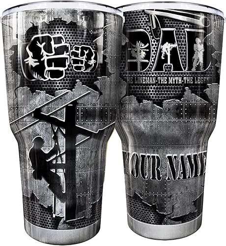 N NAMESISS Vaso de Lineman impreso por completo, personalizable Lineman Dad Tumbler, The Lineman The Myth The Legend, regalo para el trabajador de
