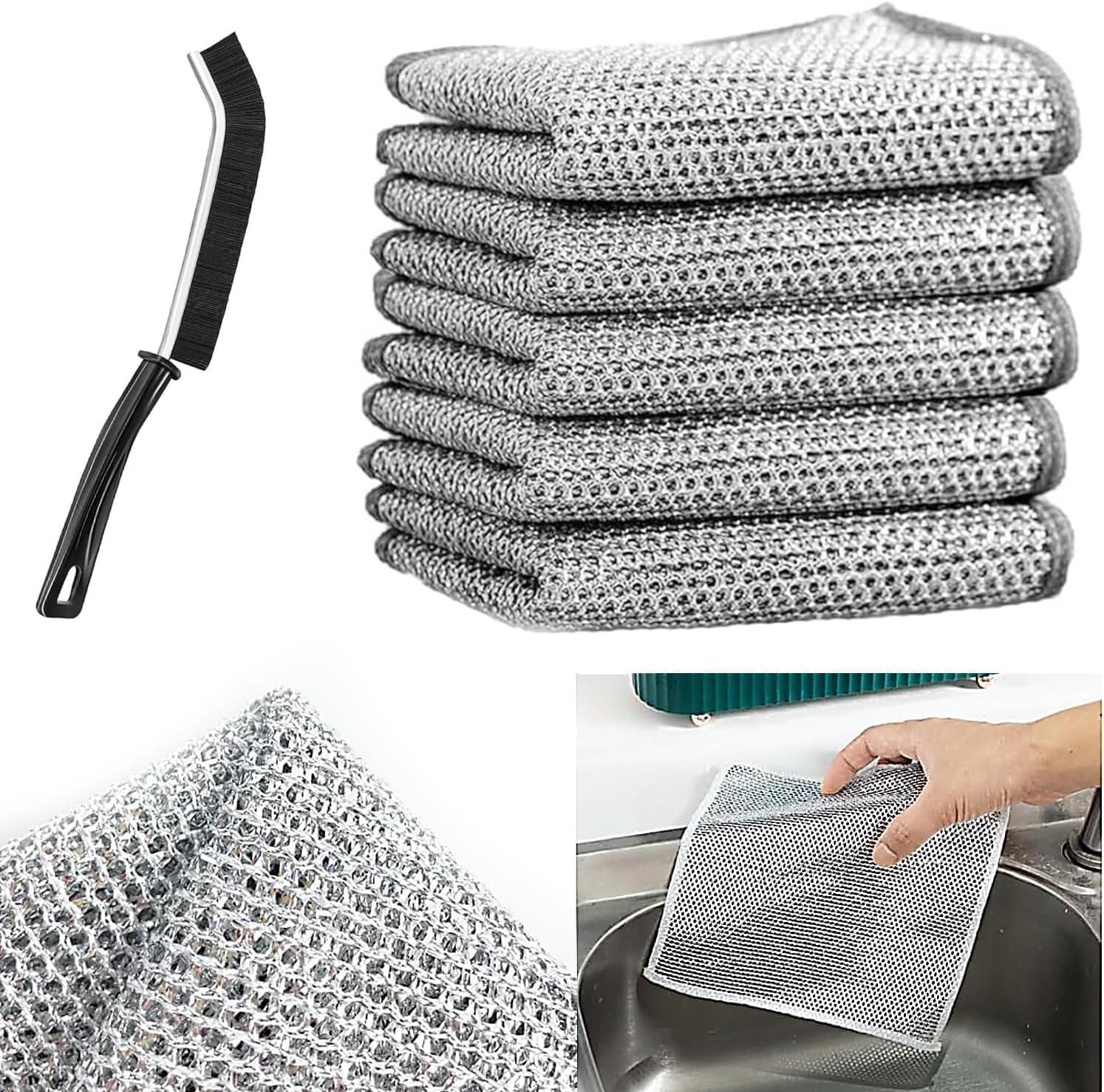 QOKZEK Non-Scratch Wire Dishcloth & Gaps Cleaning Brush, Wet and Dry Stainless Steel Scrubber for Washing Dishes Sinks Counters | Easy Rinsing, Reusable, Wire Cleaning Cloth for Kitchen (4) (B0CZ6T1LBB) Amazon Price History, Amazon Price Tracker
