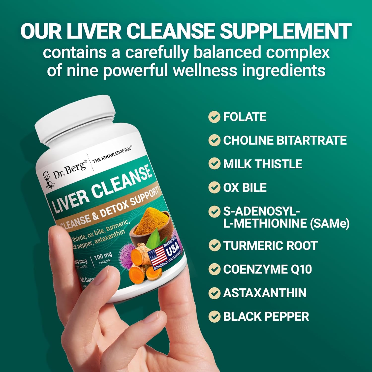 Dr. Berg Liver Cleanse Detox Capsules w/Unique Blend of Milk Thistle, Ox Bile & Folate - Liver Supplement Includes Turmeric, Black Pepper & Choline - 60 Capsules - Image 7