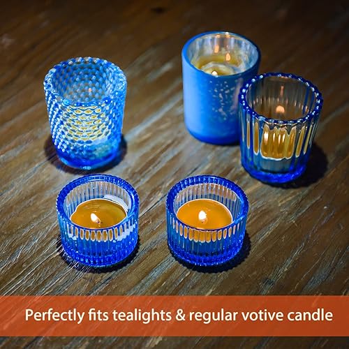 Miniatura 4 de Clonynix Juego de 5 portavelas de cristal, velas de té y votivas para bodas, votivas de vidrio transparente, centro de mesa de velas de mesa,