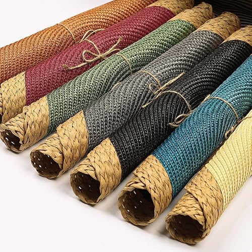 Miniatura 7 de Noctiflorous Juego de 6 manteles individuales redondos, trenzados a mano, de 15 pulgadas, resistentes al calor, antideslizantes, lavables, de borde