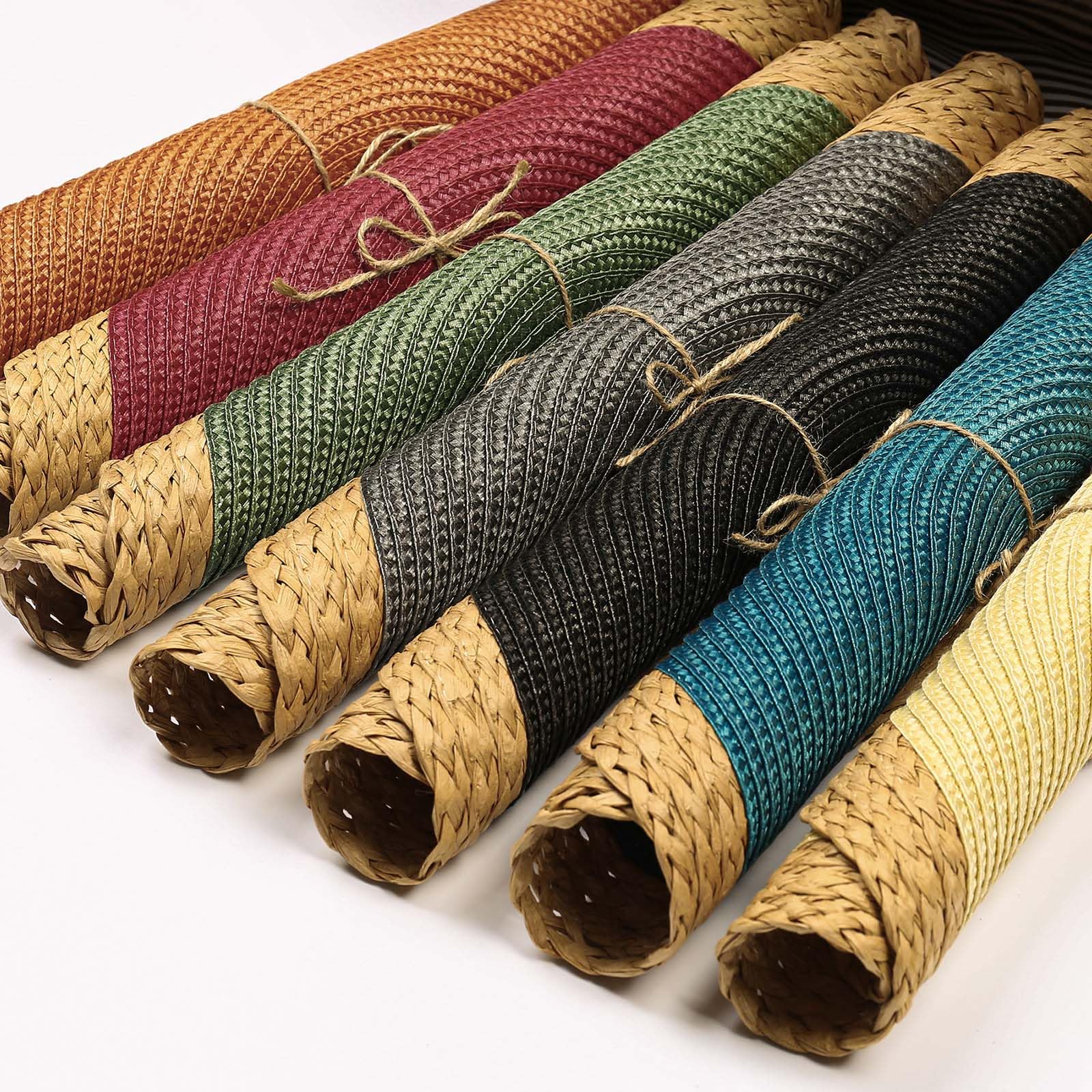 Noctiflorous Lot de 8 sets de table ronds tressés - 38,1 cm - Antidérapants et lavables - Bords larges pour décoration de table de cuisine et salle à manger (bleu, 8)