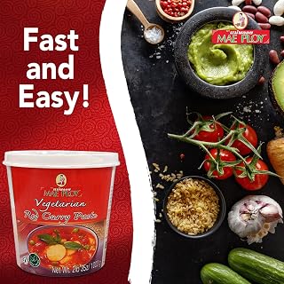 Mae Ploy Vegetarian Red Curry Paste - Authentic Thai Spices, No MSG or Preservatives, 35 oz Resealable Tub