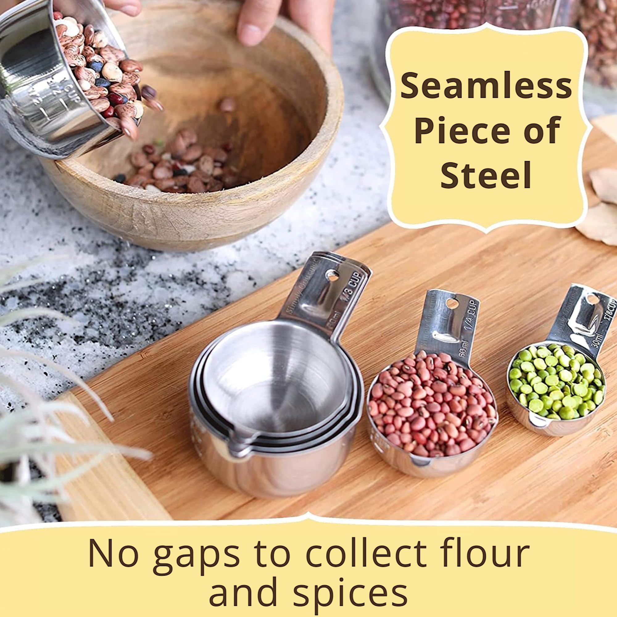 Simply Gourmet Measuring Cups and Spoons Designed to Last a Lifetime. Attractive and Durable 12 Piece Measuring Cup Set Includes 6 Stainless Steel Measuring Cups and 6 Stainless Steel Spoons by Simply Gourmet