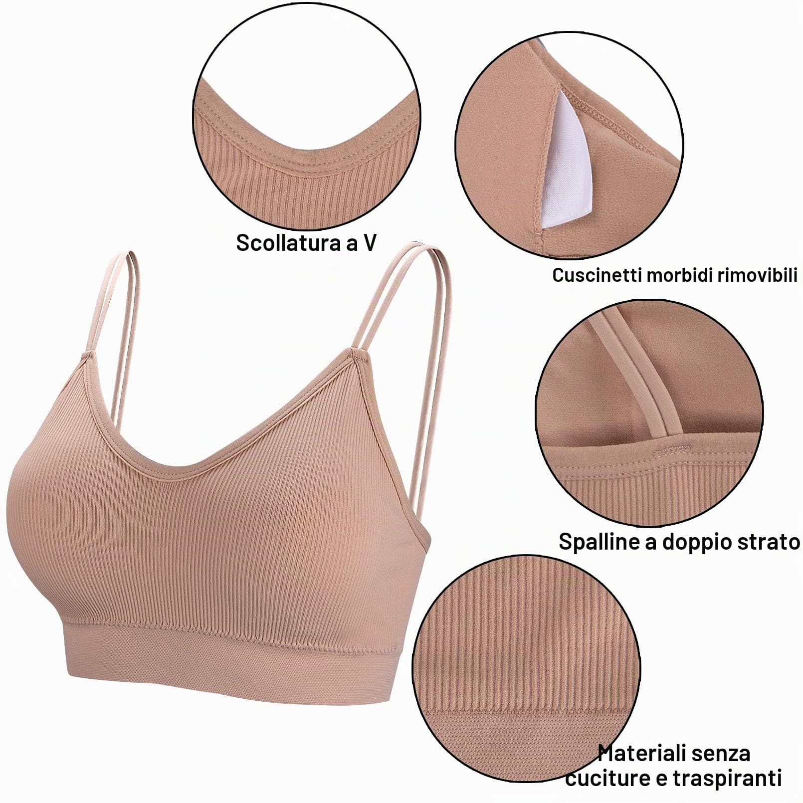 BQTQ 5 Pezzi Reggiseno a Canotta V Collo Bralette Senza Ferretto per Donna, 5 Colori