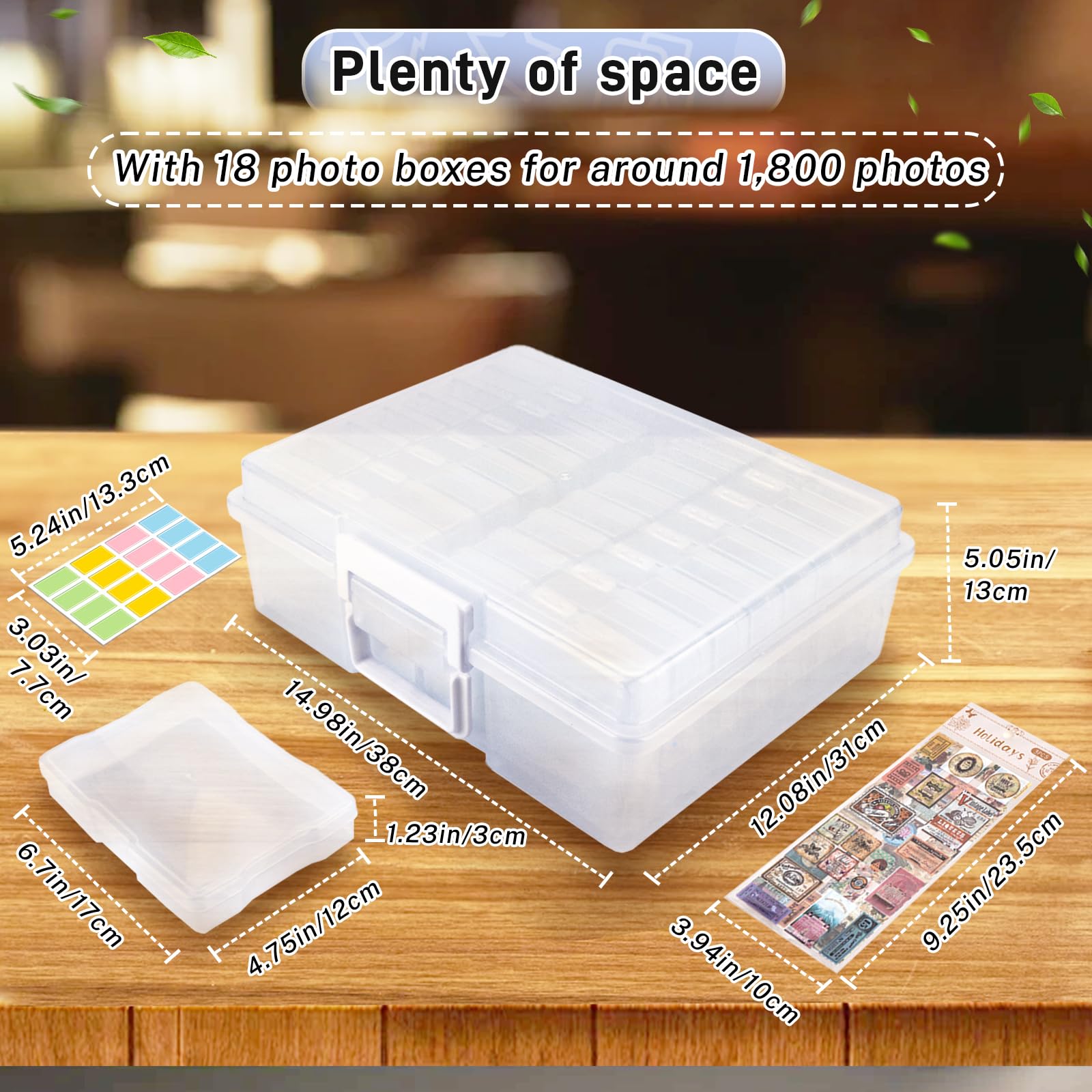 Boîte De Rangement Pour Photos Avec 16 Pochettes Plastique - Organisateur Portable, étiquettes Incluses, Pour Photos Jusqu'à 10x15,5 Cm