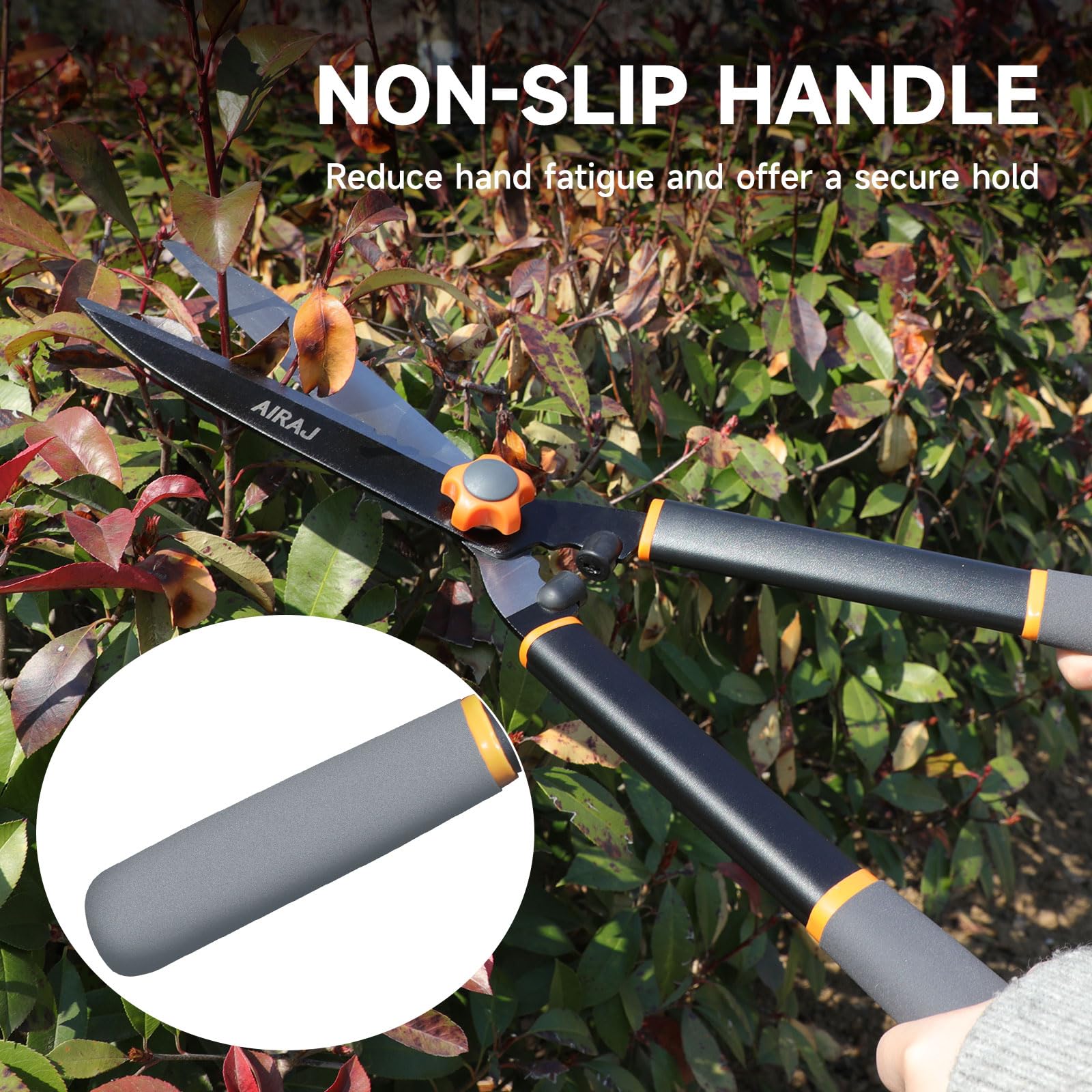 AIRAJ Cesoie per siepi da 58 cm, lame affilate in acciaio al carbono e impugnatura ergonomica confortevole. Cesoie per siepi leggere, adatte per potare siepi, arbusti e piante cespugliose.