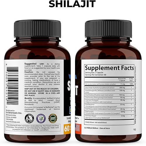 Miniatura 5 de Shilajit - Paquete combinado de musgo marino Ashwagandha  Aceite de semilla negra, cúrcuma, Rhodiola Rosea, Panax, suplemento de ginseng  120