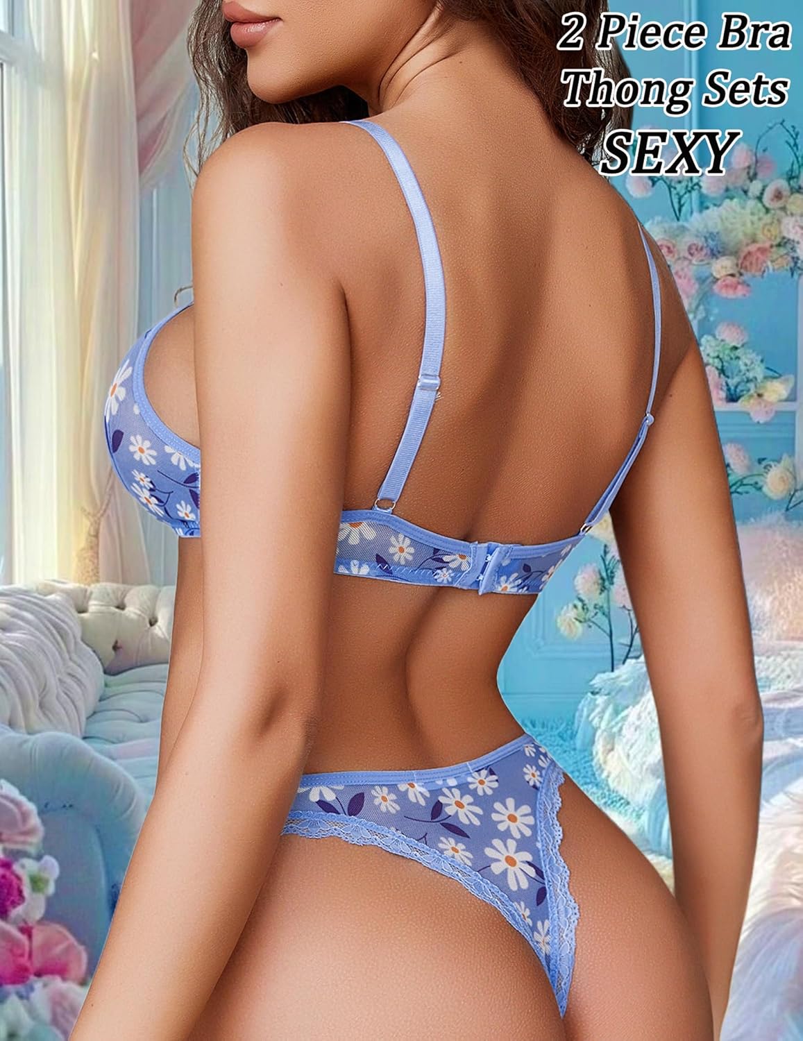 Avidlove Wireless Lace Lingerie Set Floral Print Bra and Panty Sets Cute Naughty Outfits - Image 4