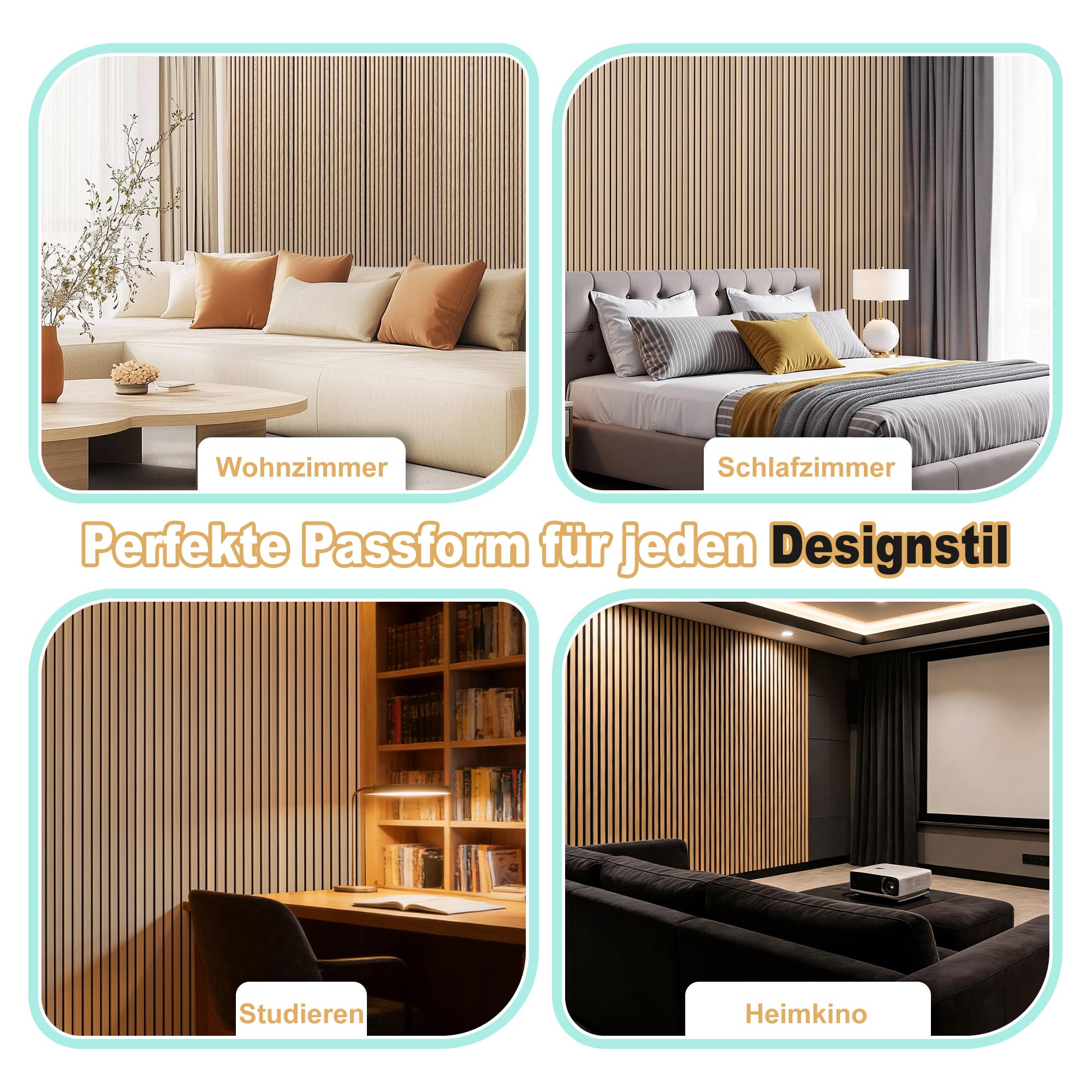 3D Akustikpaneele 120 x 60 x 2,2 cm, Holz Optik Paneele, Wandpaneele in Holzoptik als Schallabsorber, Panels für Wohnzimmer, Küche, Schallschutz, Studio, 4 Stück (Weißer Eiche)