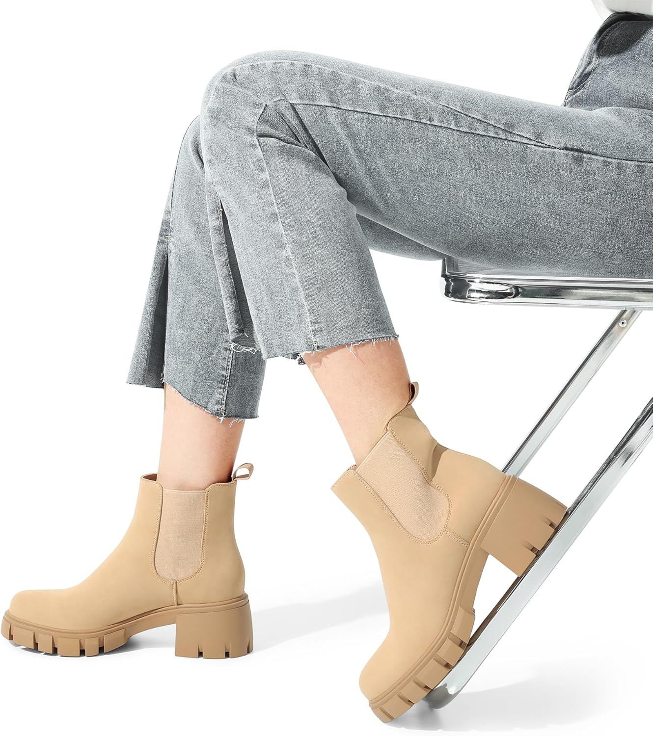 DREAM PAIRS Women's Elastic Chelsea Ankle Boots Platform Low Chunky Block Heel Lug Sole Slip on Fall Heeled Booties Shoes - Image 2