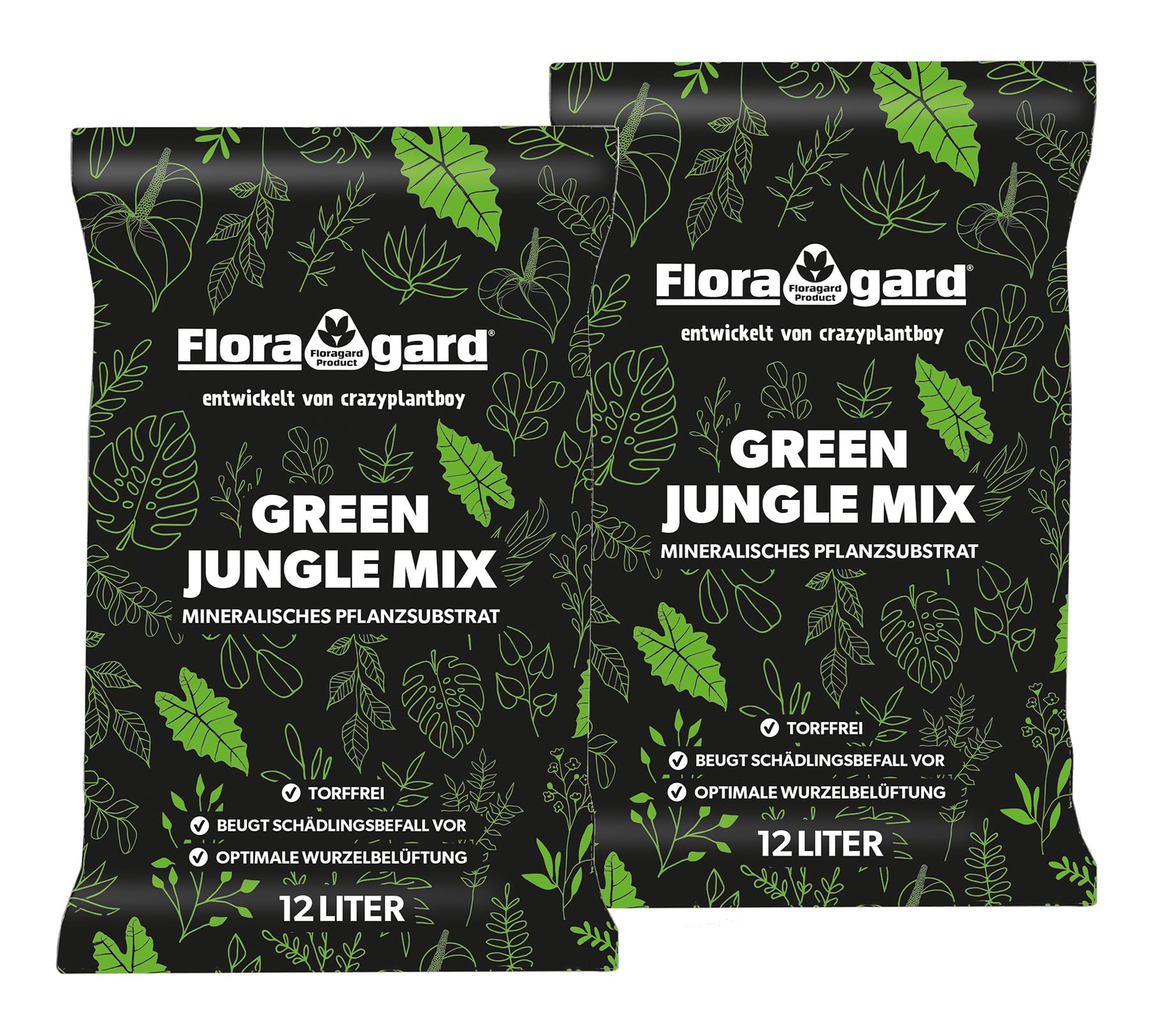 Floragard Green Jungle Mix 24 L (2×12 L) – mineralisches Pflanzsubstrat für Monstera, Philodendron – sorgt für optimale Drainage & gesundes Wurzelwachstum – ideal für anspruchsvolle Zimmerpflanzen