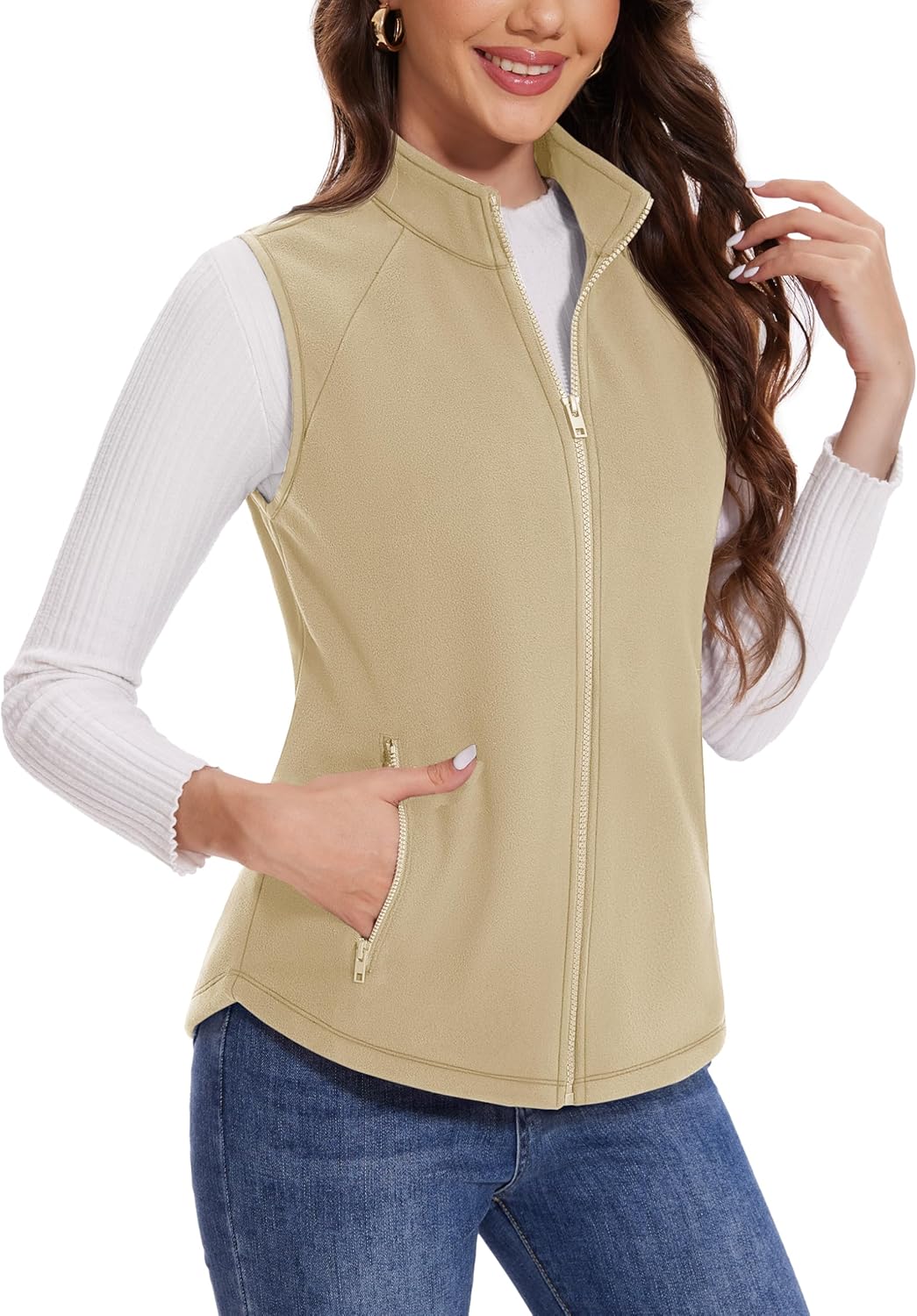 MAGCOMSEN Women's Fleece Vest with Zipper Pockets Zip Up Sleeveless Jackets Lightweight Soft Warm Polar Vest Outerwear