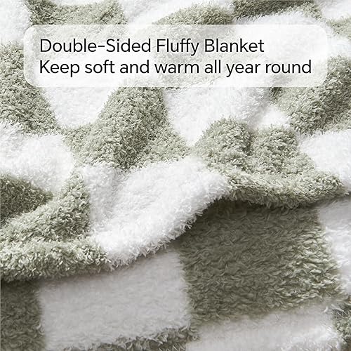 Miniatura 4 de BEDELITE Manta a cuadros  Manta de punto ultra suave y acogedora, manta de primavera ligera y cálida para sofá, cama, viajes (verde salvia, 50 x 60