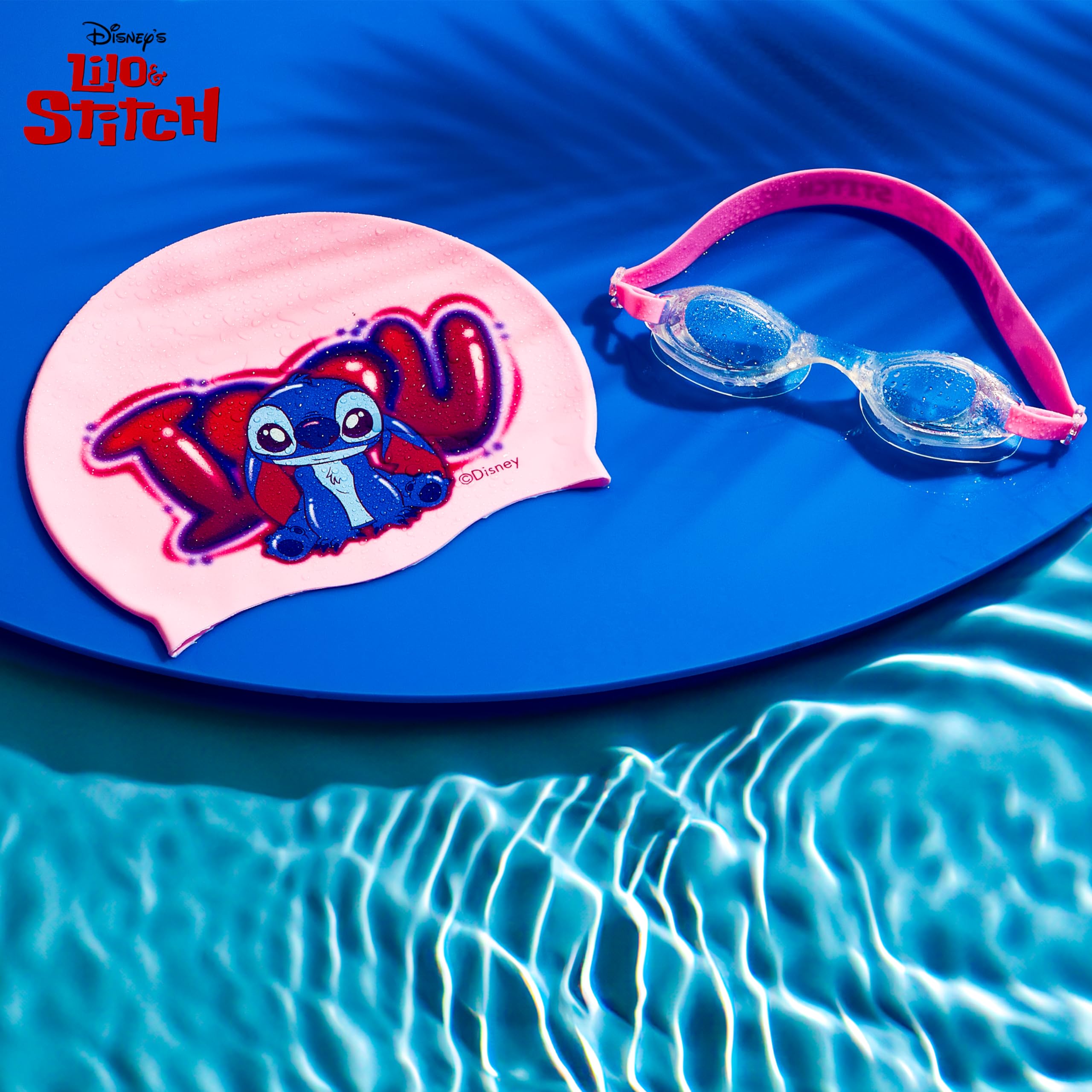 Disney Children's Swimming Goggles and Swimming Cap Set Anti-Fog UV Protection (Pink Stitch, 6-14 Years) - Image 2