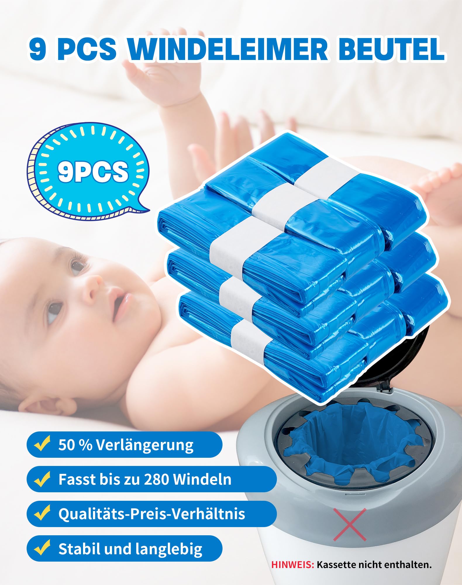 NETONDA 9er Nachfüllkassetten Windeleimer Nachfüllfolie Katzeneimer Geruchsdicht Nachfüllbeutel kompatibel mit Spross DressUpXL ClassicXL Nachfüllfolie für LitterLocker LittyCat LitterGenie