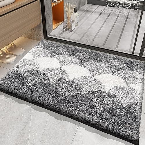 Tapetes para baño, gruesos y absorbentes, antideslizantes, suaves y peludos, lavables a máquina (16 x 24 pulgadas, gris)