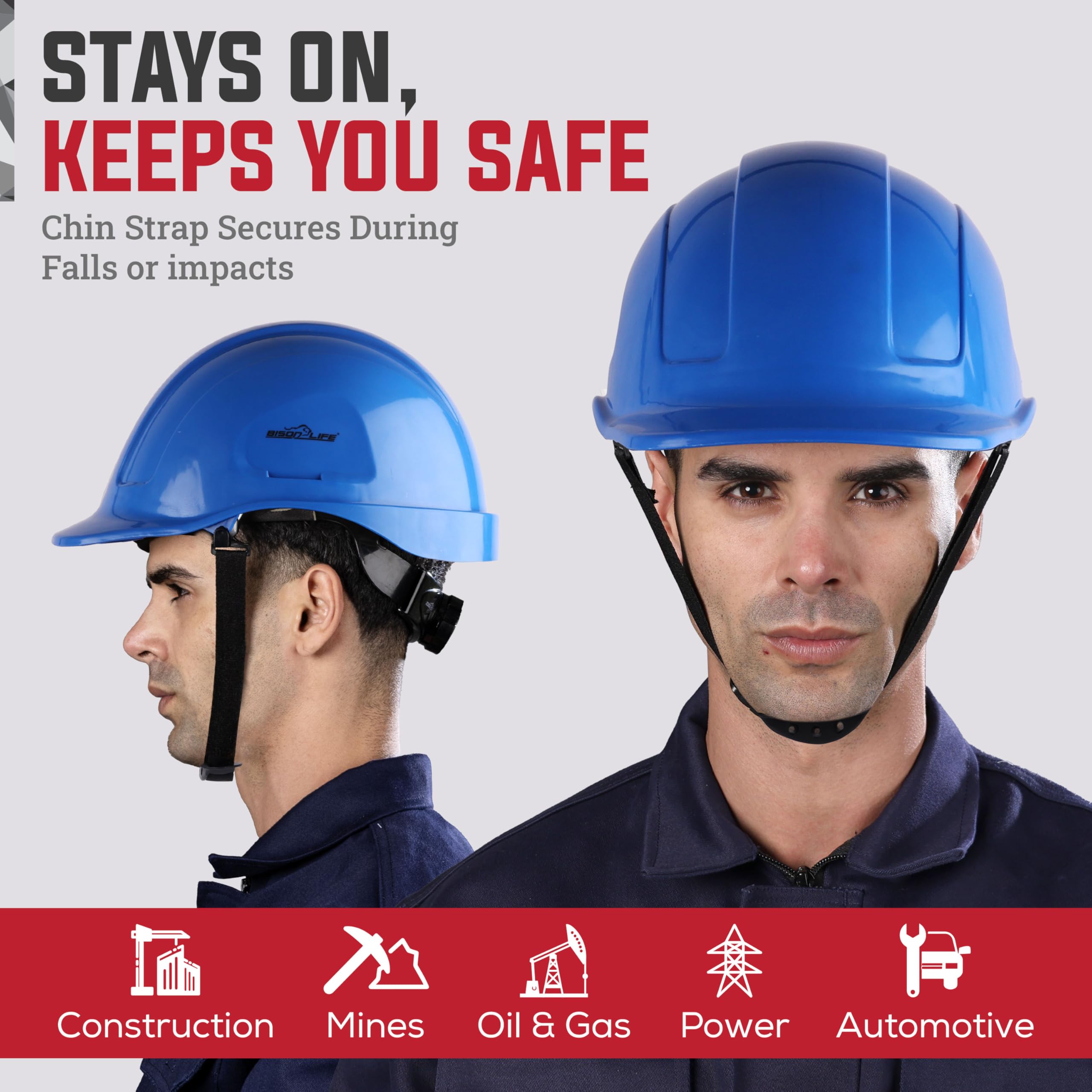 Bison Life TorShell - Casco di sicurezza in ABS, con imbracatura in nylon e cricchetto, protezione leggera per la testa, per costruzione, estrazione mineraria e manutenzione