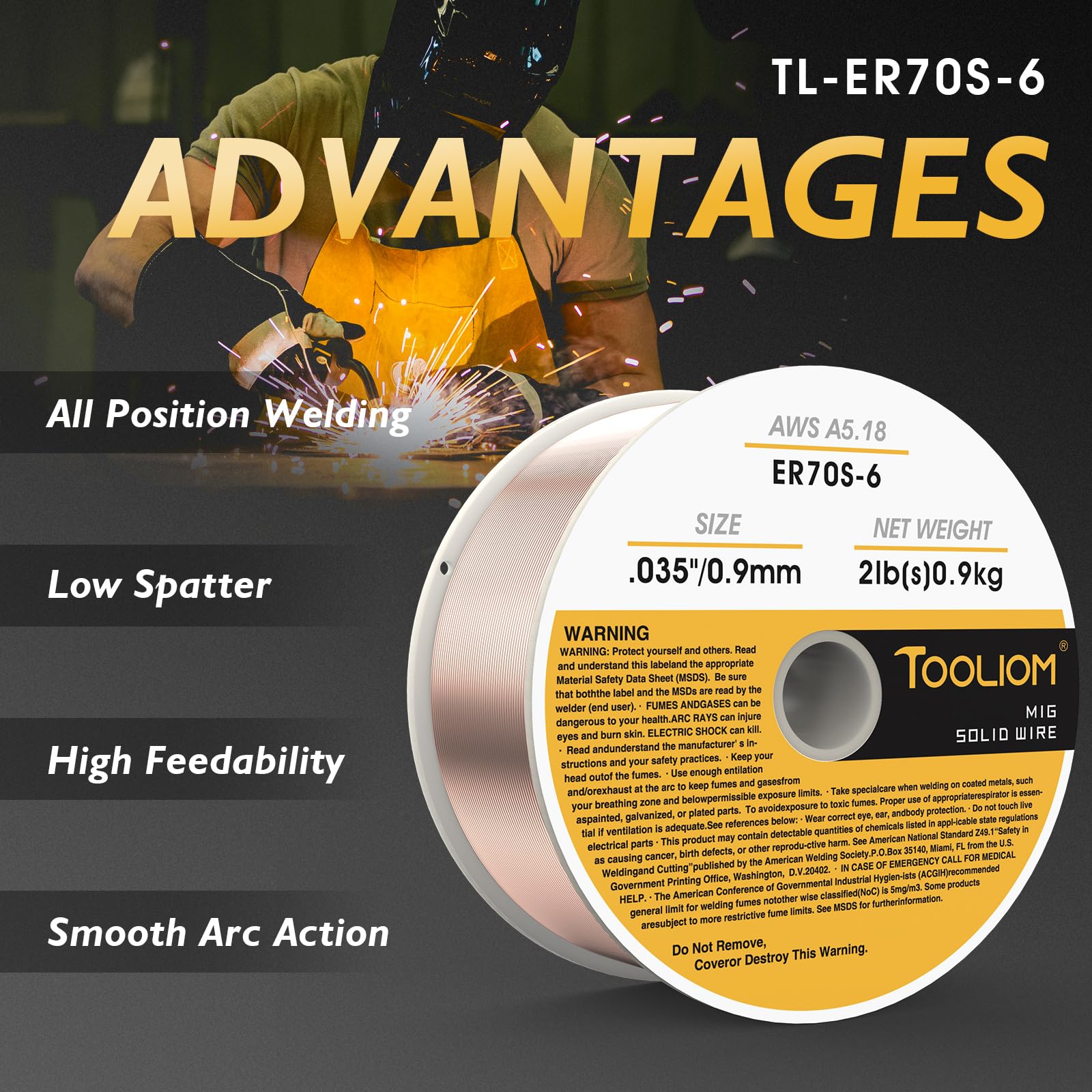 TOOLIOM ER70S-6 - Filo per saldatura MIG in acciaio dolce da 0,9 mm, bobina da 0,9 kg, compatibile con TL-200M Pro e TL-250M Pro