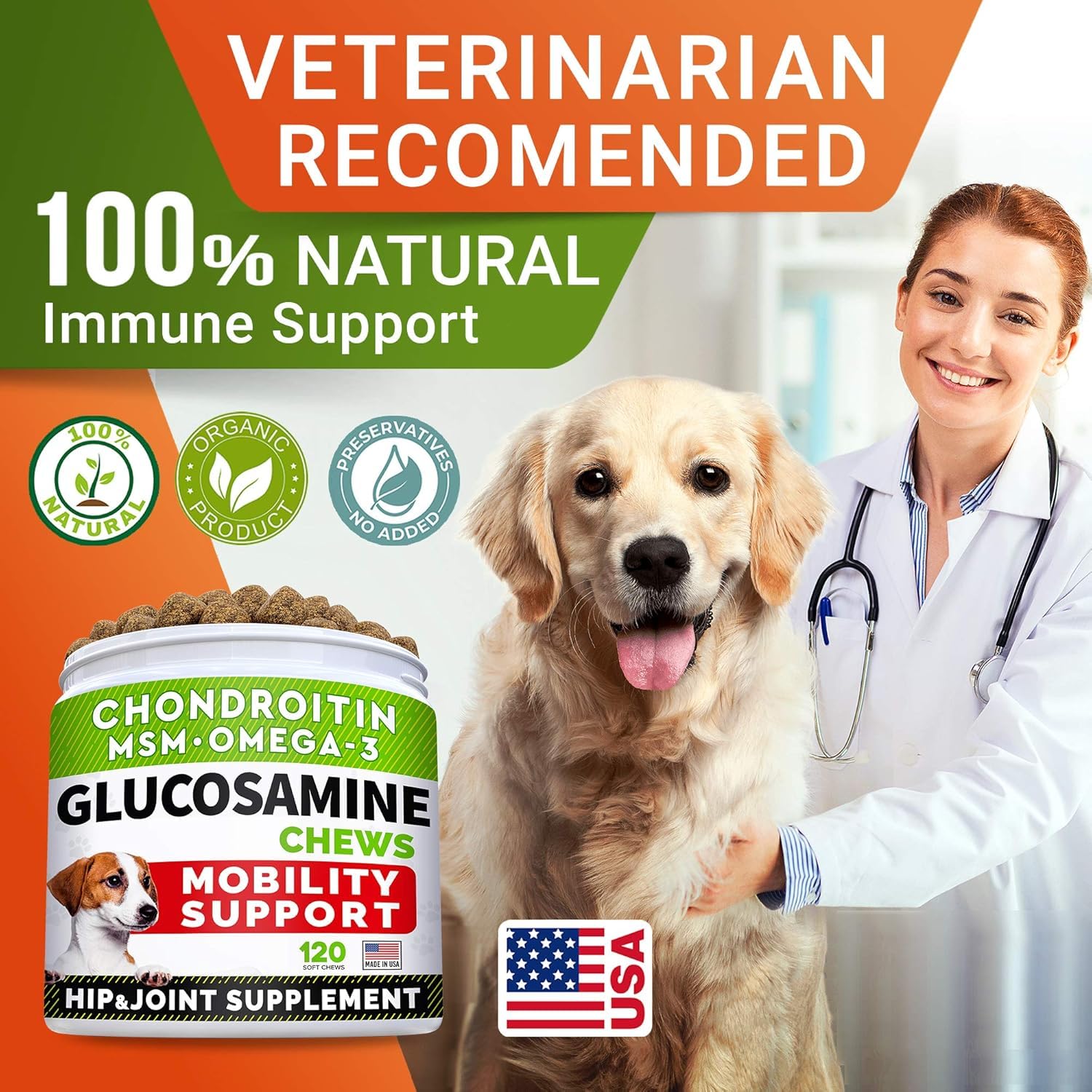 Glucosamine for Large Dogs - Joint Supplement Large Breed w/ Omega-3 Fish Oil - Chondroitin, MSM - Advanced Mobility Chews - Joint Pain Relief - Hip & Joint Care - Chicken Flavor - 240Ct - Made in USA - image 7