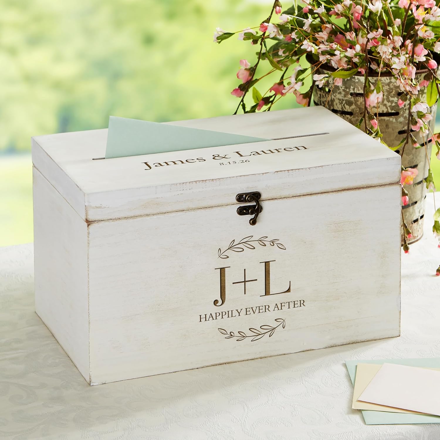 Personalization Universe Their Initials Engraved Wedding Wooden Keepsake Card Box