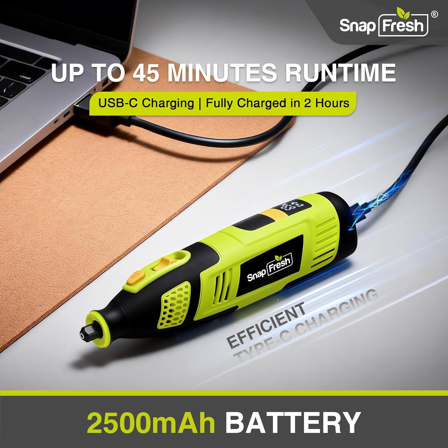 SnapFresh 12V Cordless Rotary Tool Kit, 28-Speed 32000 RPM Mini Rotary Tool w/Digital Display, 111 Accessories,2.5Ah Battery USB-C Charging, Lightweight Battery Powered Tool for DIY, Craft & Pet Nail