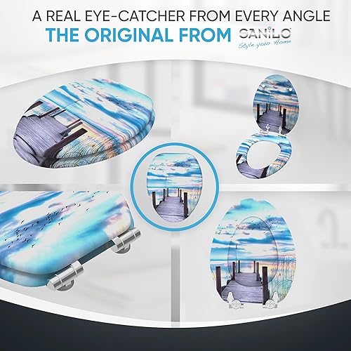 Miniatura 6 de SANILO Asiento de inodoro de madera con cierre suave alargado  Asiento de madera moldeada decorativo, silencioso y de cierre lento  Con fuertes