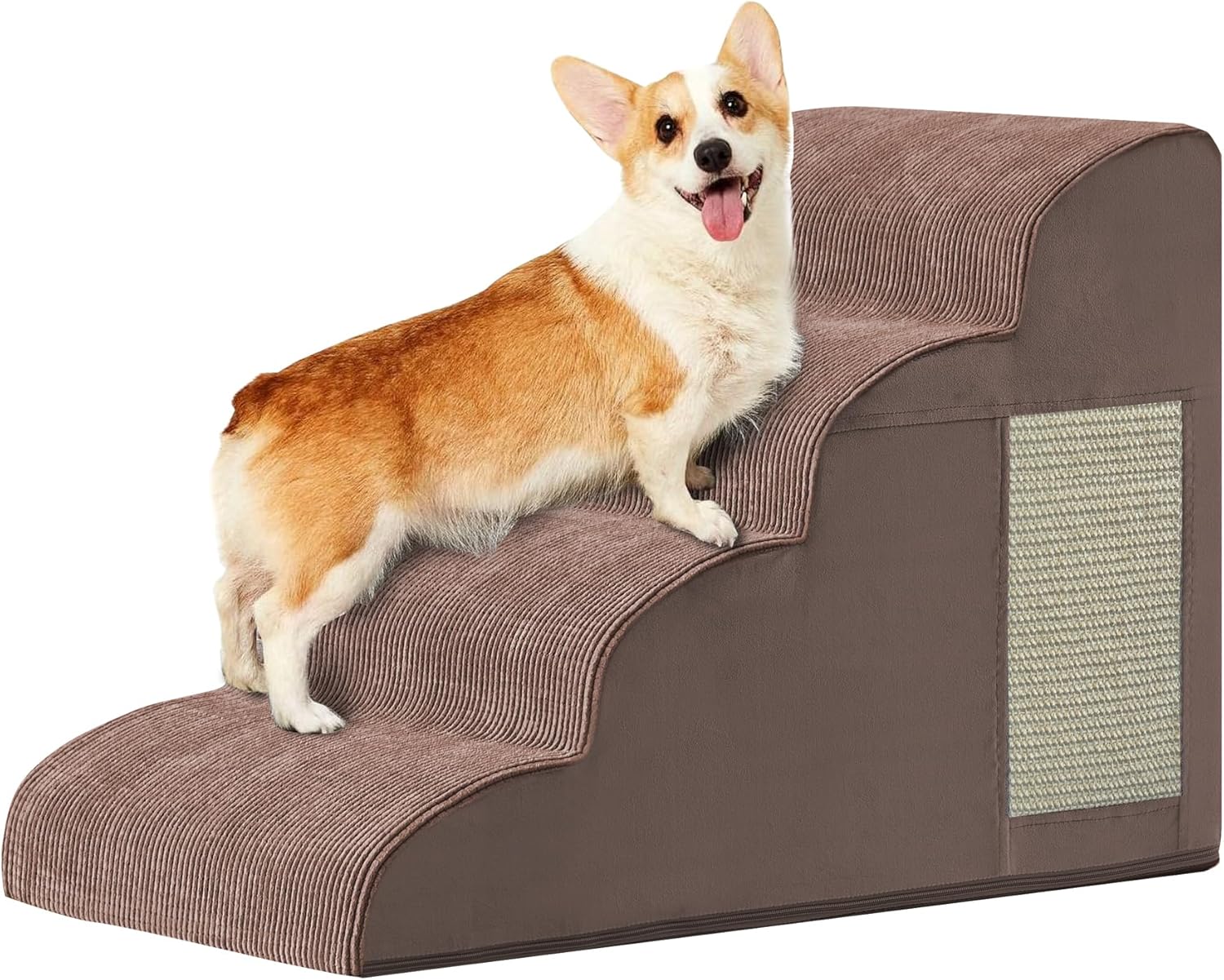 Dog Steps for Bed, Dog Stairs for Small Dogs, 4-Step Dog Ramp for Bed, Couch, Sofa, and Chairs, Non-Slip Bottom Design, Cat Scratching, High Density Foam Portable Pet Step, Indoor, Coffee