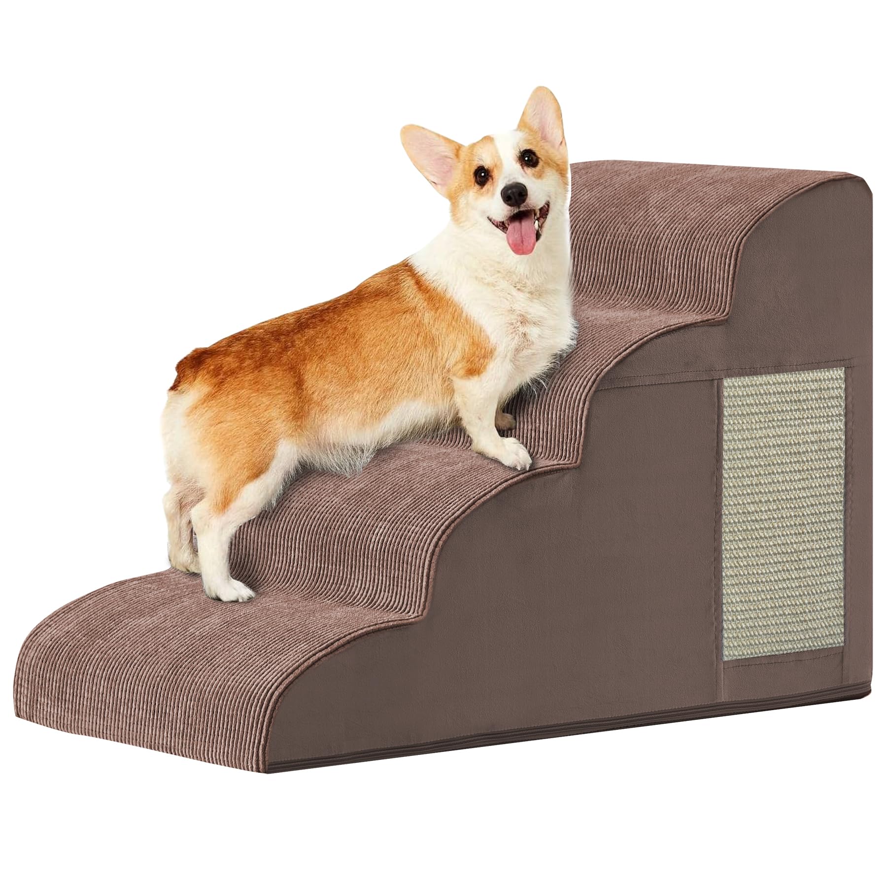 Ahpmeoa Dog Stairs for Small Dogs 19.7" H, Dog Ramp for Bed, 4-Step, Coffee