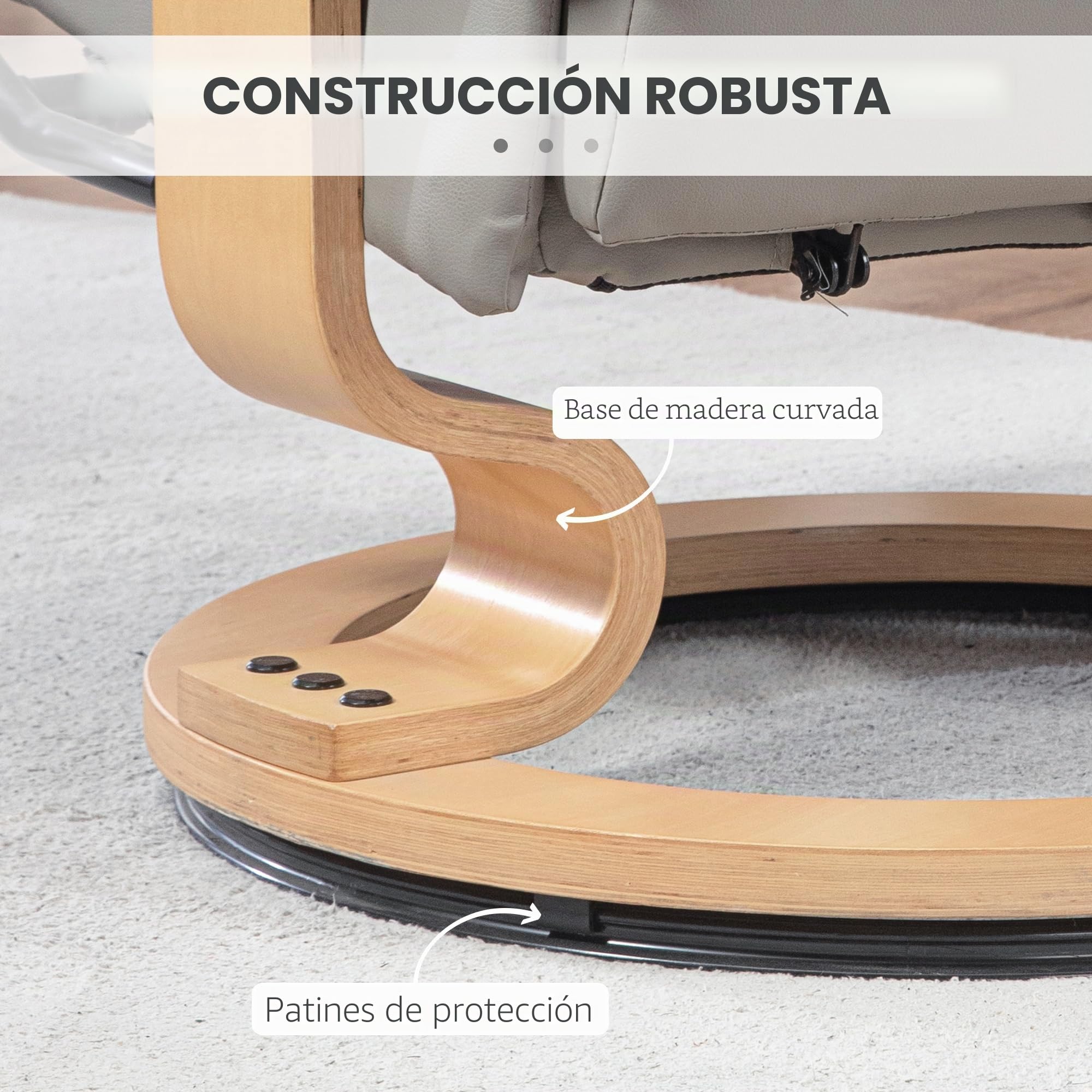 HOMCOM Sillón reclinable con otomana 360° Giratorio, Gris | Respaldo alto, estructura de madera, sillón de TV, reclinable, cuero sintético, para salón