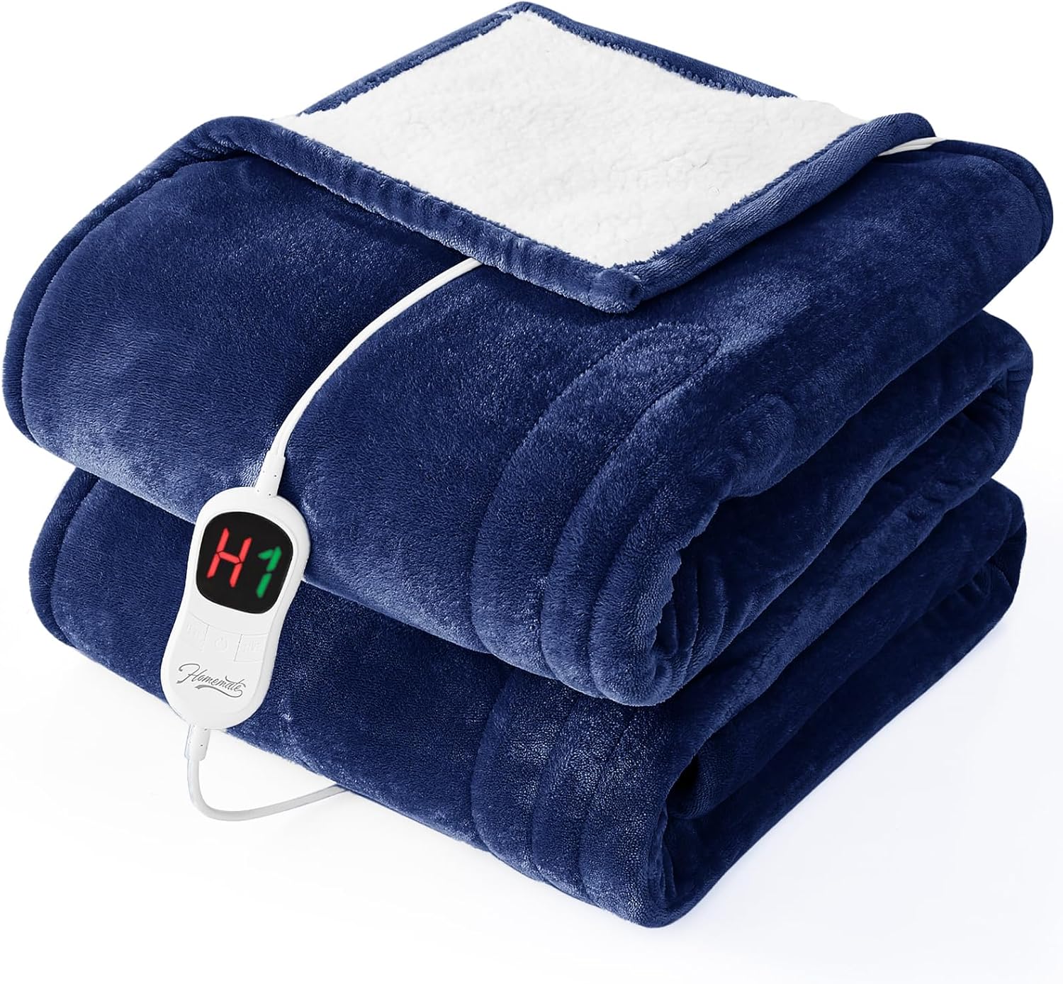 Homemate Electric Heated Blanket Twin - 62"x84" Heating Bed Blankets Throw with 10 Heating Levels 8 Hours Auto Off Fast Heating Over-Heated Protection Ultra Soft Warm Flannel ETL Certified Navy Blue 04-navy Blue Twin 62"x84"