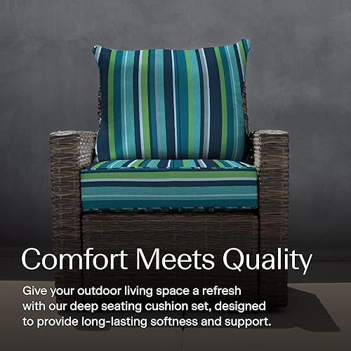 Miniatura 2 de Honeycomb Juego de cojines para patio con diseño de rayas para exteriores, relleno de espuma resistente, resistente a la intemperie y elegante,