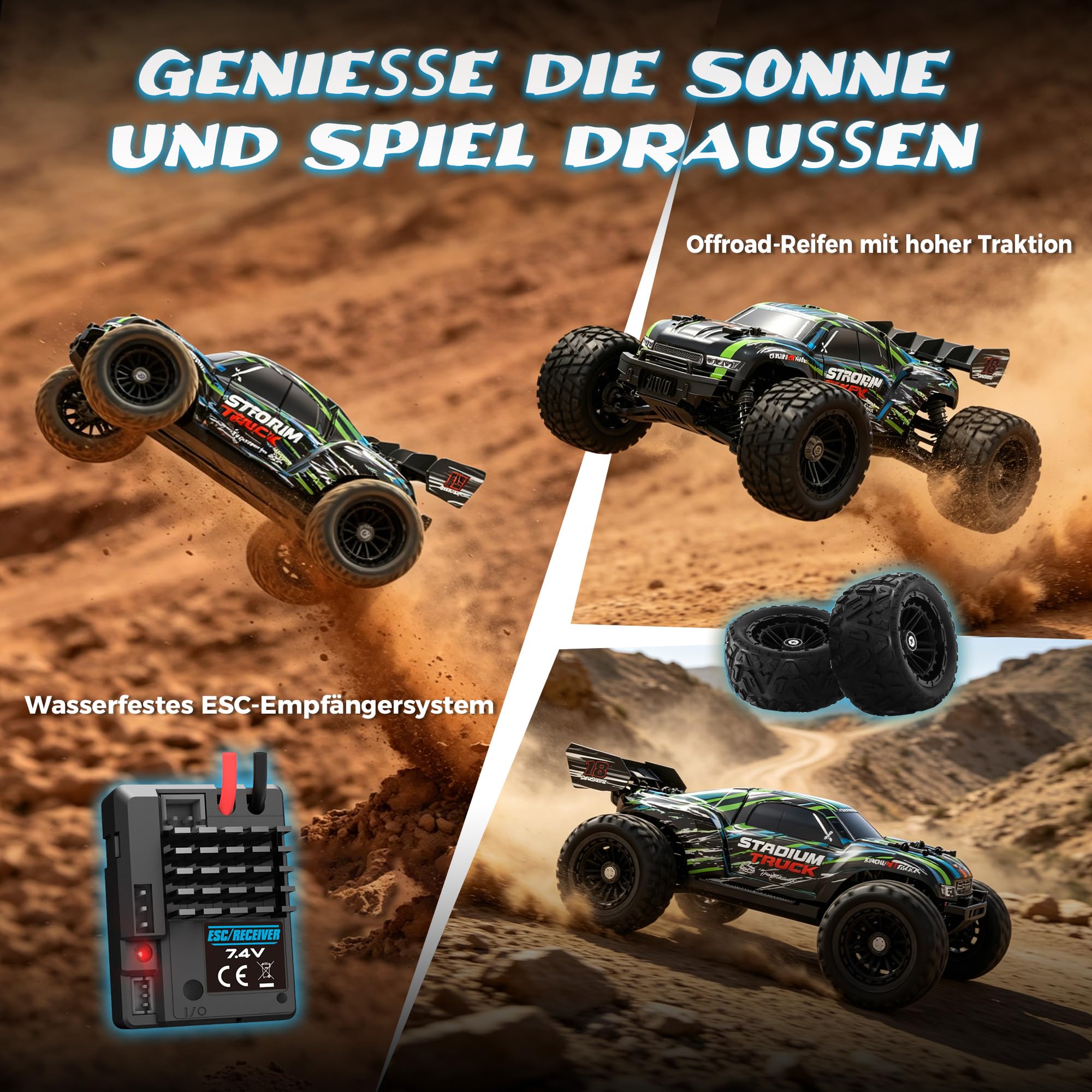 HAIBOXING Ferngesteuertes Auto, 2,4 GHz 1:18 Proportional 4WD 36+ km/h Hobby Offroad Monster RC Truck, wasserdichte RC Truggy RTR Geländegängig Spielzeug