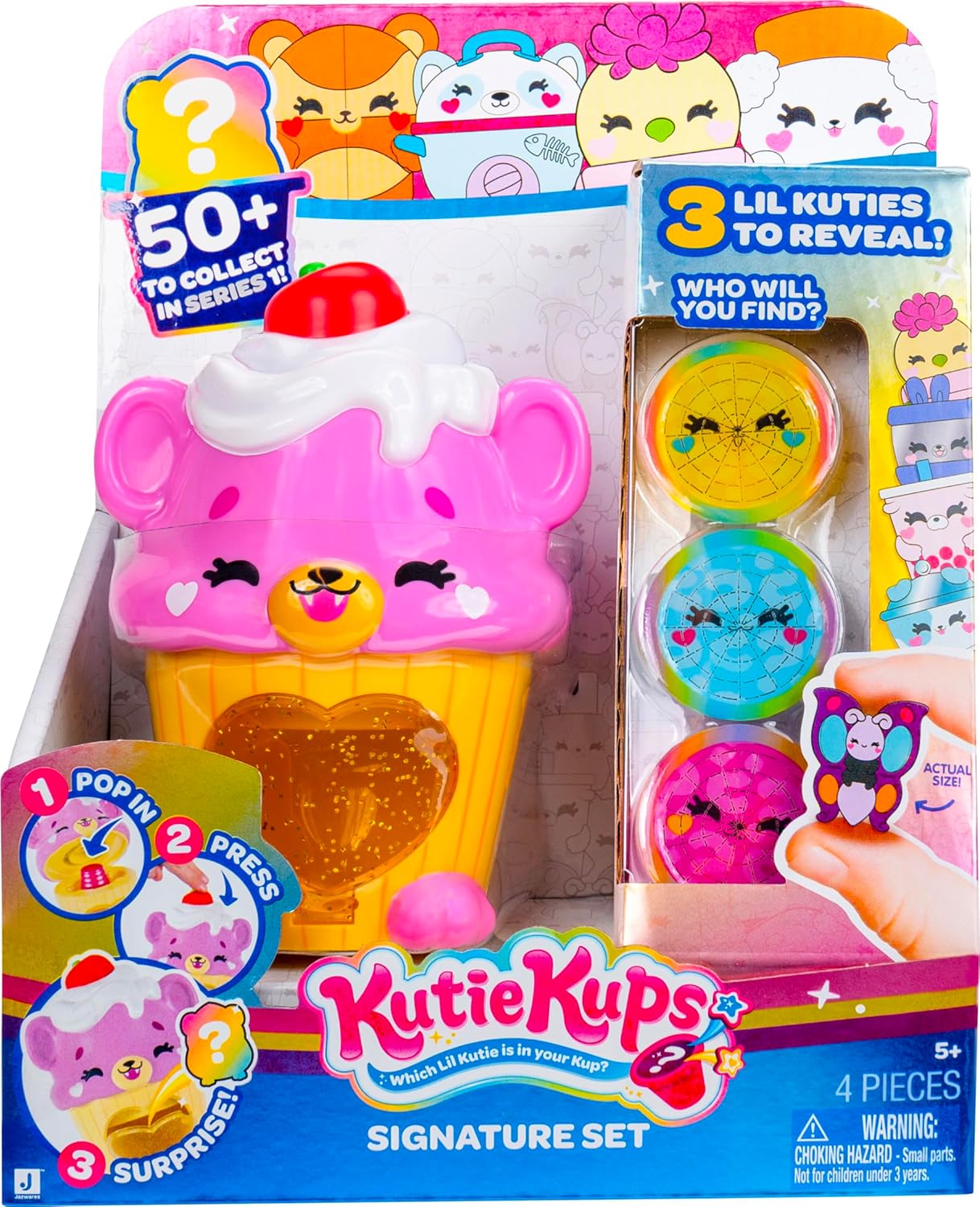 4” Purple Water Bottle Monkey Kutie with 3 Kups Featuring 1.5” Surprise Collectible Lil Kutie Figures - Ages 5+