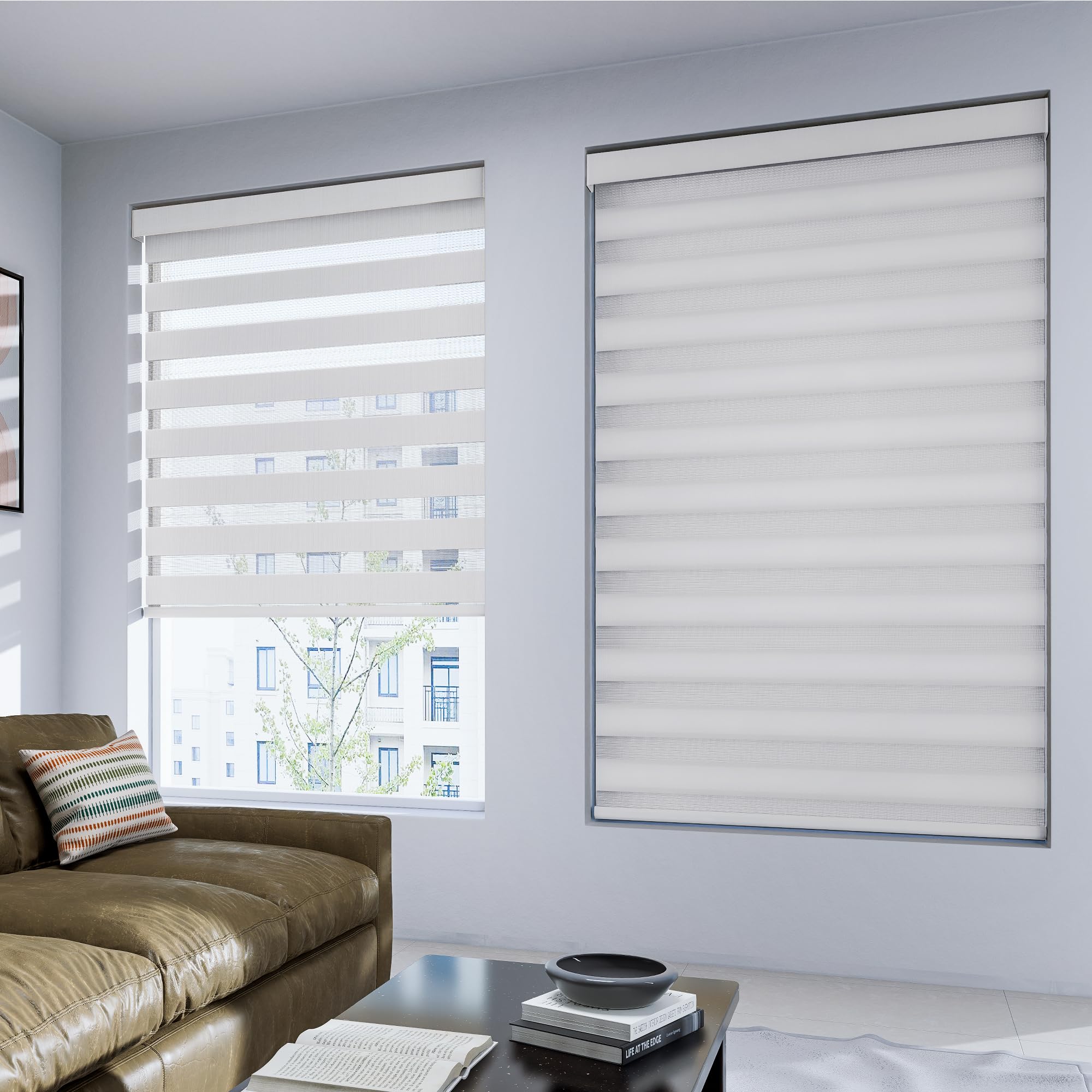 Cordless Zebra Blinds for Windows Light Filtering Sheer Shades, for Windows Size (34" W × 72" H) Color (White)