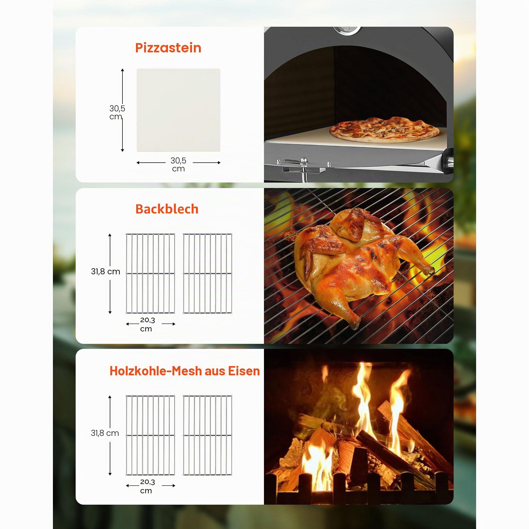VEVOR Pizzaofen 12 Zoll Pelletöfen, 2-lagiger Holzfeuerung Outdoor mit 2 Rädern, 540 °C