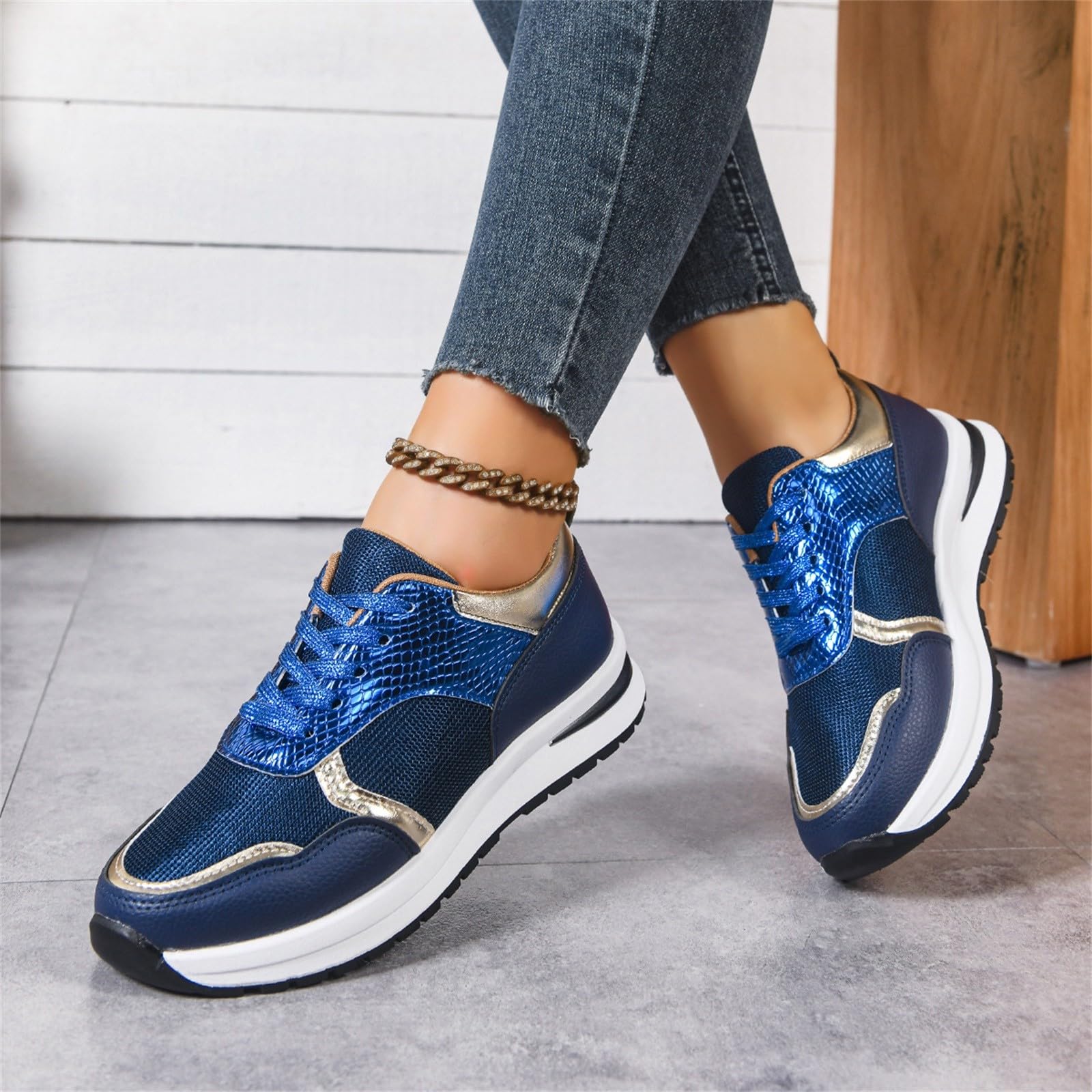 Generico Scarpe Donna Comode Scarpe da Running da Ginnastica Donna con Suola Spessa E Altezza Maggiorata,Eleganti Casual con Blocchi di Colore Sneakers Ginnastica