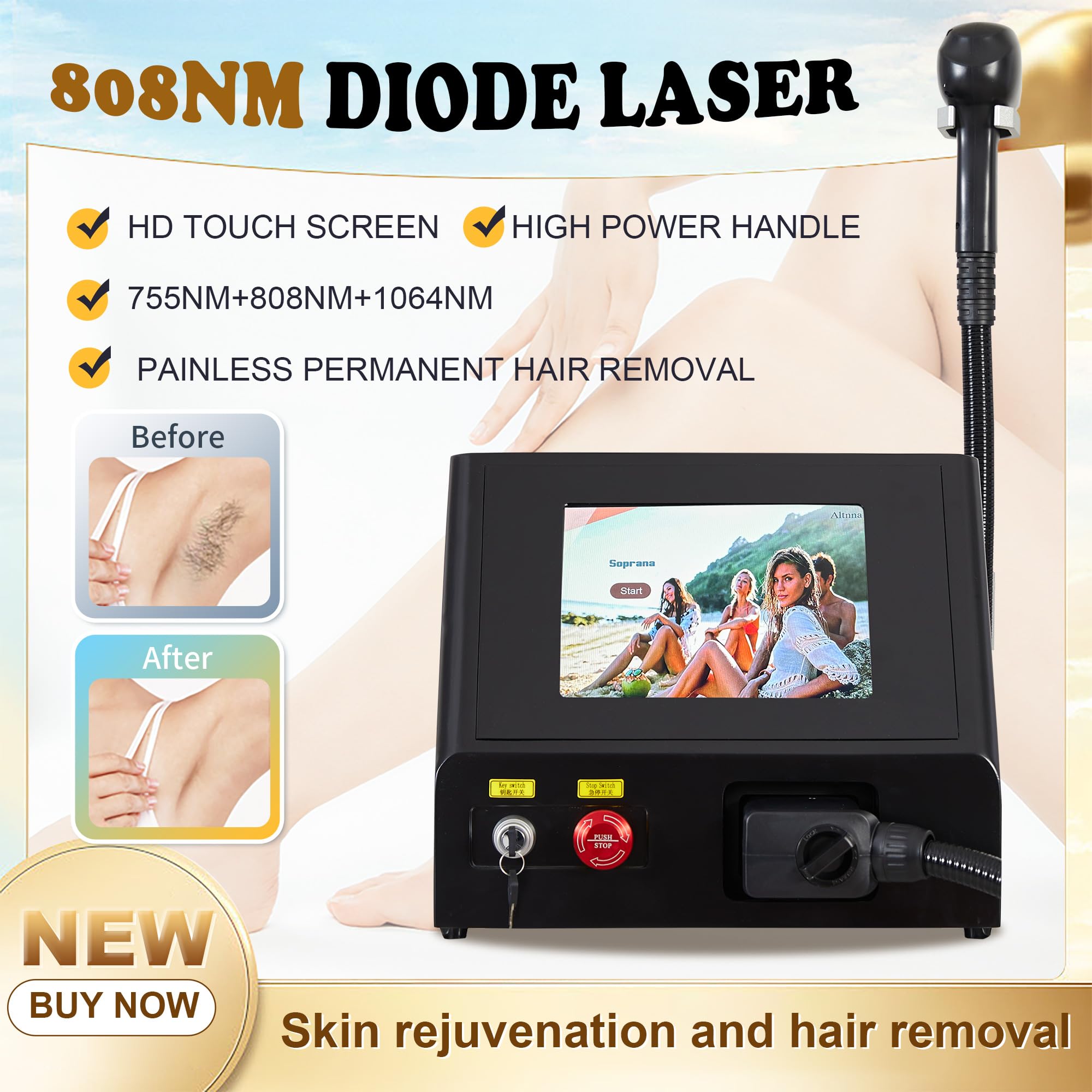 Depilator Laserowy Profesjonalny 3500W Alexandrite Ice Platinum 2025 - Bezbolesne Urządzenie do Trwałej Depilacji Diodowej dla Kobiet (Kolor Czarny)