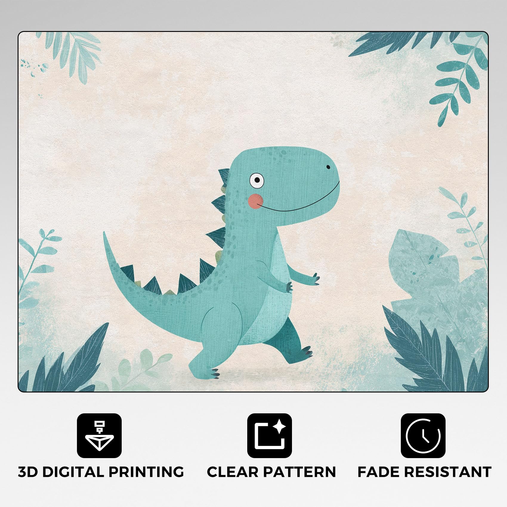Generisch Dino Teppich Wohnzimmer 140x200, Kurzflor Teppich Schlafzimmer Dinosaurier Süße Cartoon Tier Wohnzimmerteppich Groß, Weich Flanell - Antirutsch Carpet H-7